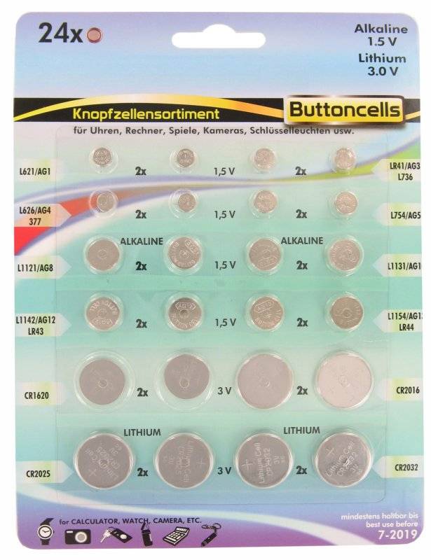 24 Alkaline und Lithium Knopfzellen Batterien sortiert im Set