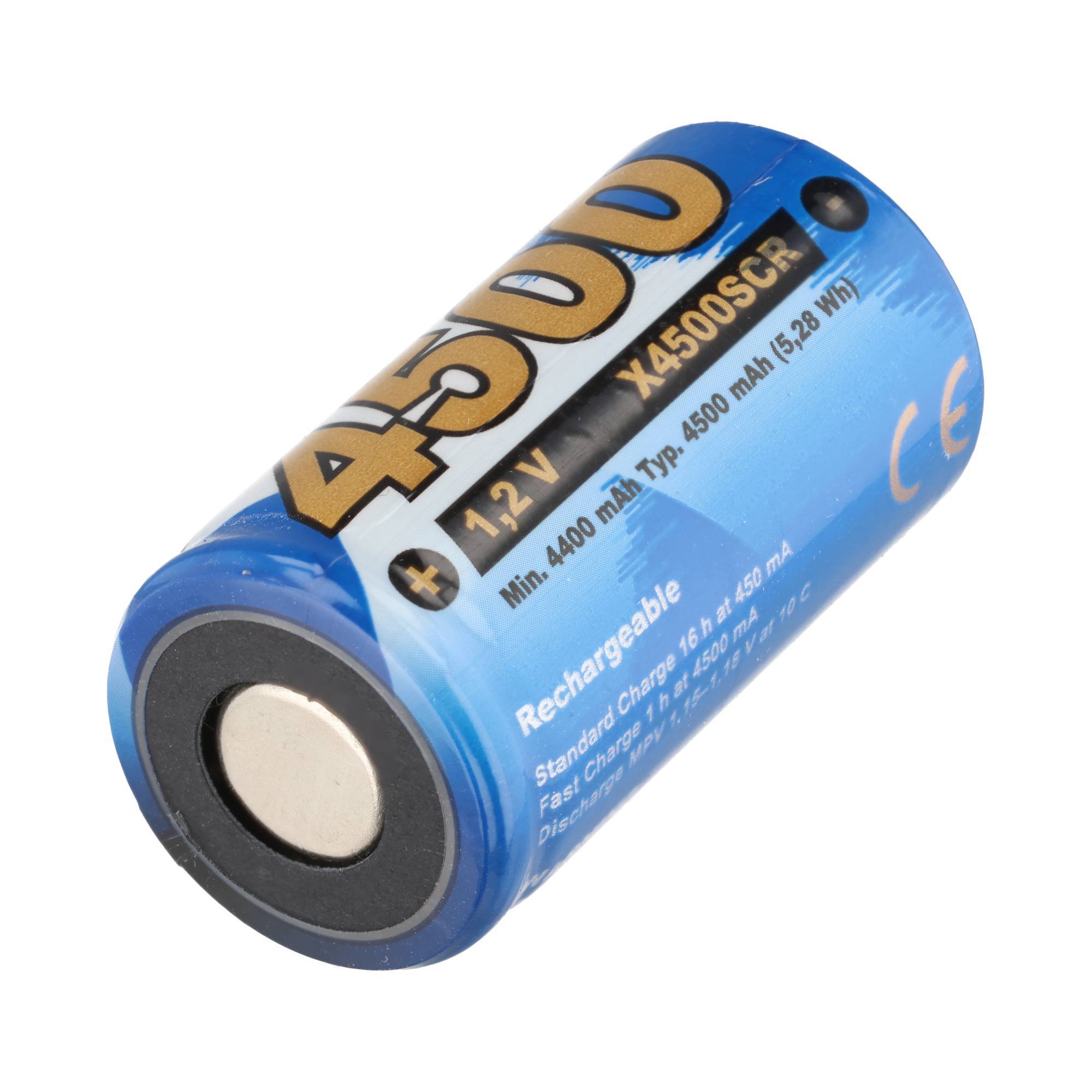 Blaue wiederaufladbare 1,2V-Batteriezelle mit der Aufschrift 