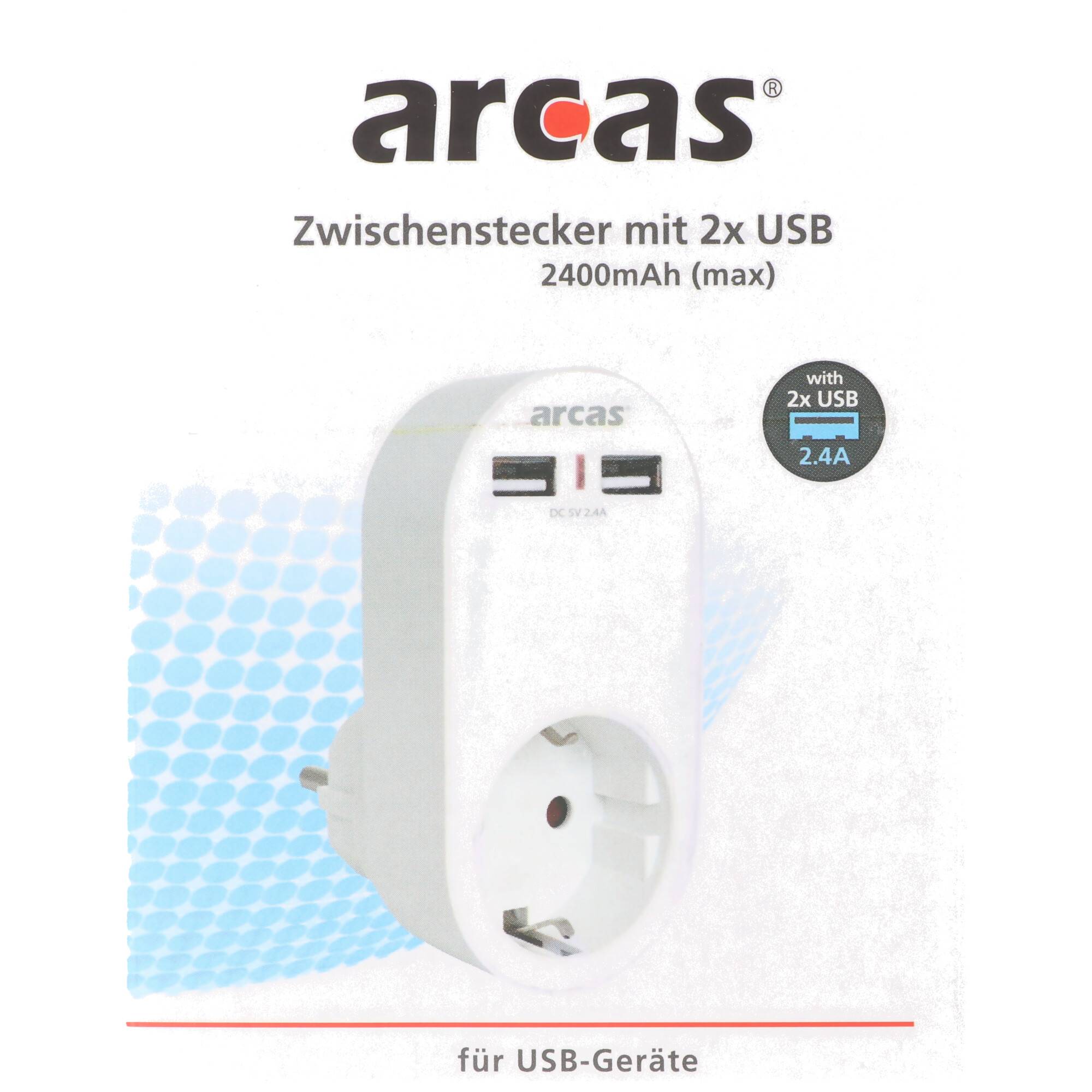 Steckdose mit 2x USB-Port, 2,0A Schutzkontaktsteckdose 16A