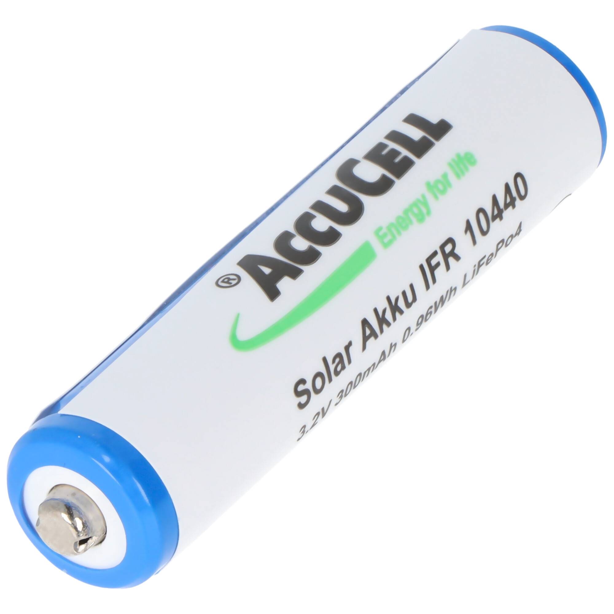 3,2 Volt Solar Akku Lithium IFR 10440 300mAh LiFePo4 Akku, 3,2 Volt Akku AAA Solar mit Kopf ungeschützt 44,1 x 10,1mm