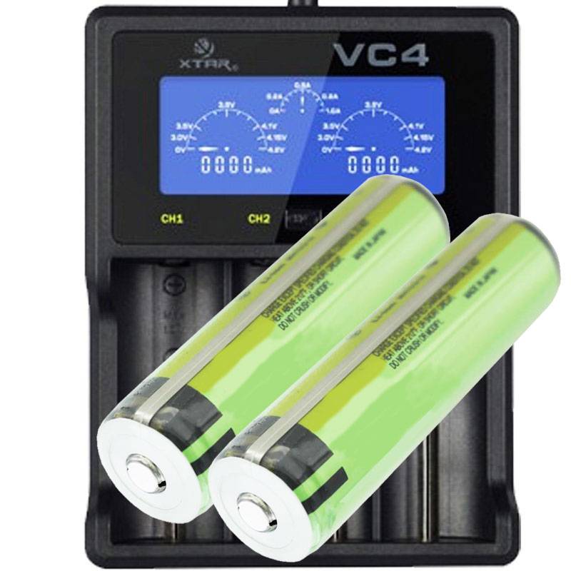 2x Panasonic 18650 Li-Ion Akku und 4fach Li-Ion Schnell-Ladegerät, 1x AccuCell AccuSafe Akkubox für 1-2 18650 Akku