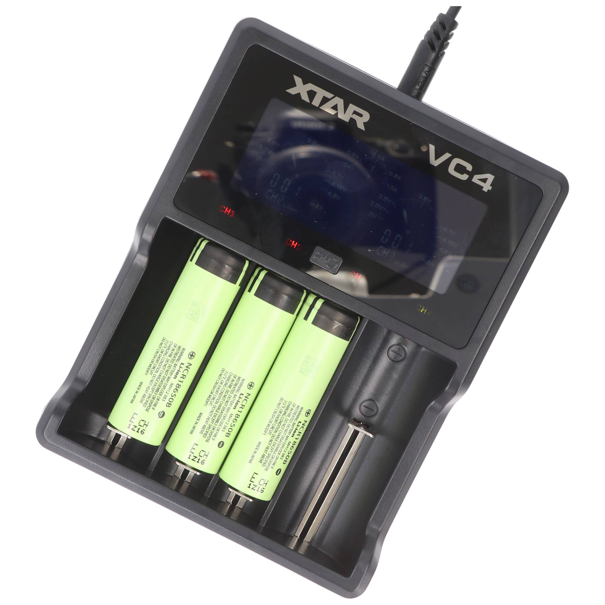 Ladegerät und Panasonic Akku passend für icucam 4, icucell 18650, 3400mAh Lithium Ionen, 3 Stück pro Set