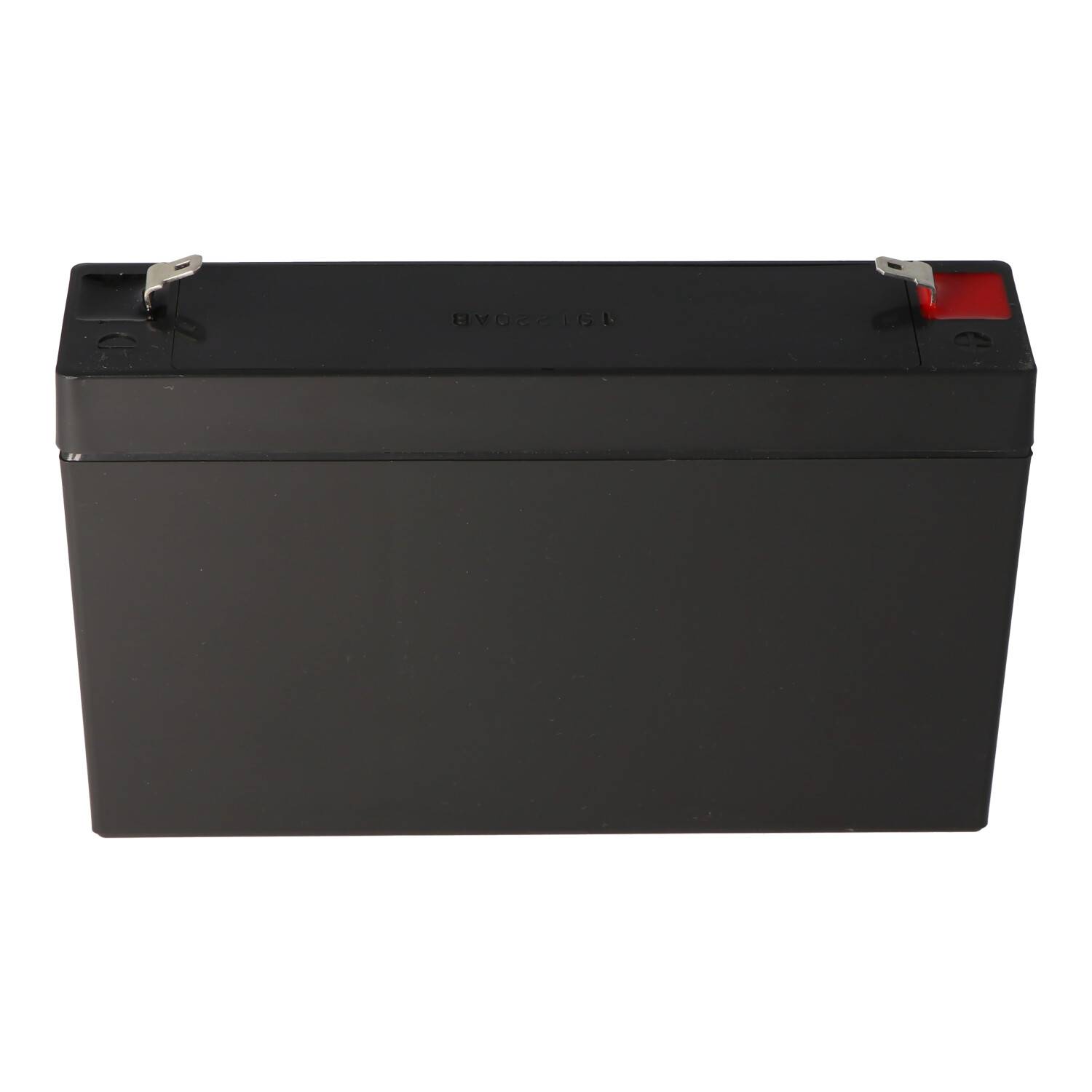 Schwarze versiegelte Bleiakkumulator-Batterie mit Metallklemmen oben, isoliert auf weißem Hintergrund dargestellt.