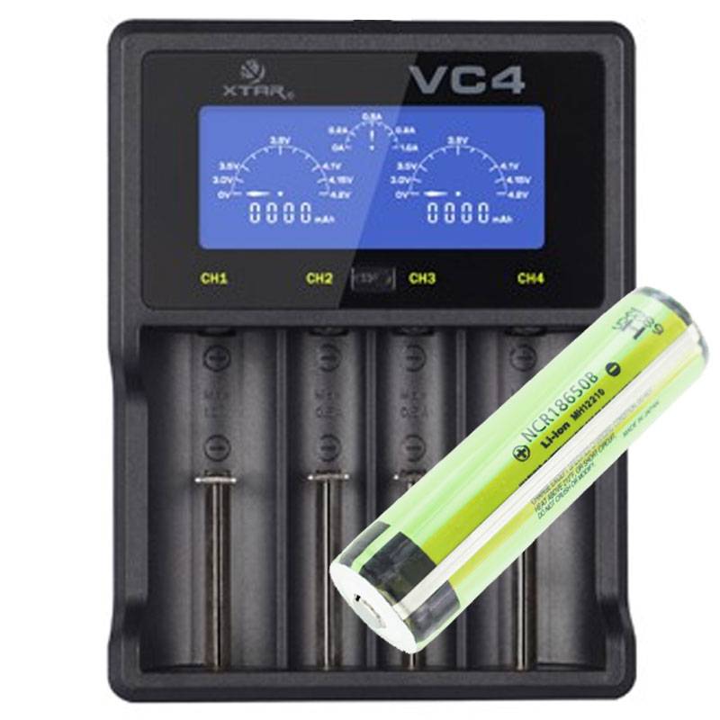 Panasonic 18650 Li-Ion Akku geschützt mit 3,7 Volt, 3400mAh und LCD-Schnell-Ladegerät