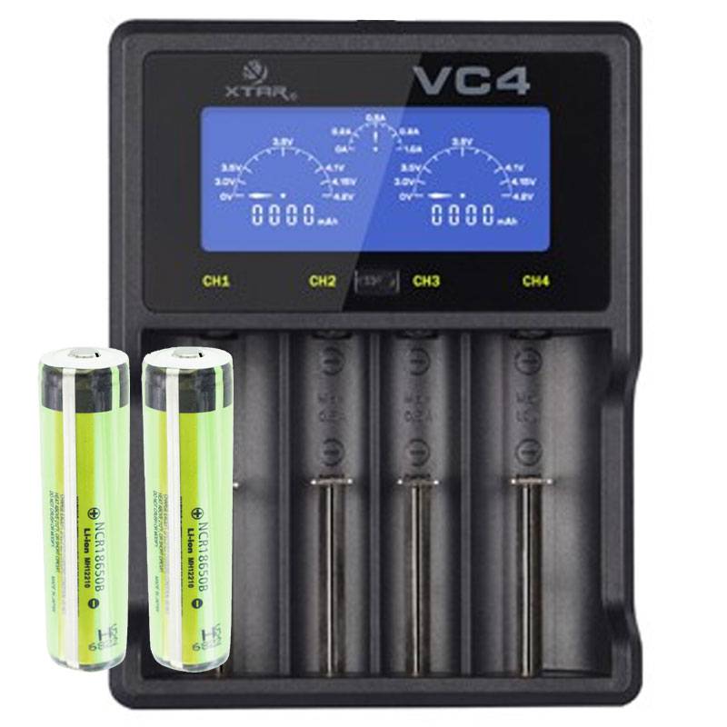 Panasonic 18650 Li-Ion Akku geschützt mit 3,7 Volt, 3400mAh 2 Stück und LCD-Schnell-Ladegerät