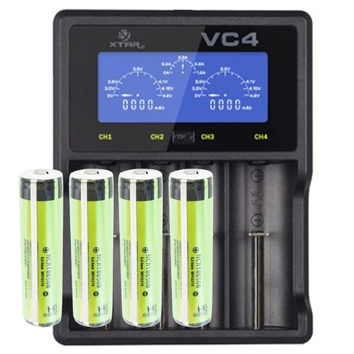 Panasonic 18650 Li-Ion Akku geschützt mit 3,7 Volt, 3400mAh 4 Stück und LCD-Schnell-Ladegerät Panasonic 18650 Li-Ion Akku geschützt mit 3,7 Volt, 3400mAh 4 Stück und LCD-Schnell-Ladegerät