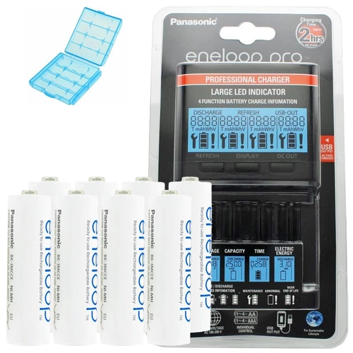 Panasonic eneloop Ladegerät BQ-CC65 inkl. LCD-Display, 8 eneloop Standard AA Mignon und AccuCell Akkubox Blue Panasonic eneloop Ladegerät BQ-CC65 inkl. LCD-Display, 8 eneloop Standard AA Mignon und AccuCell Akkubox Blue