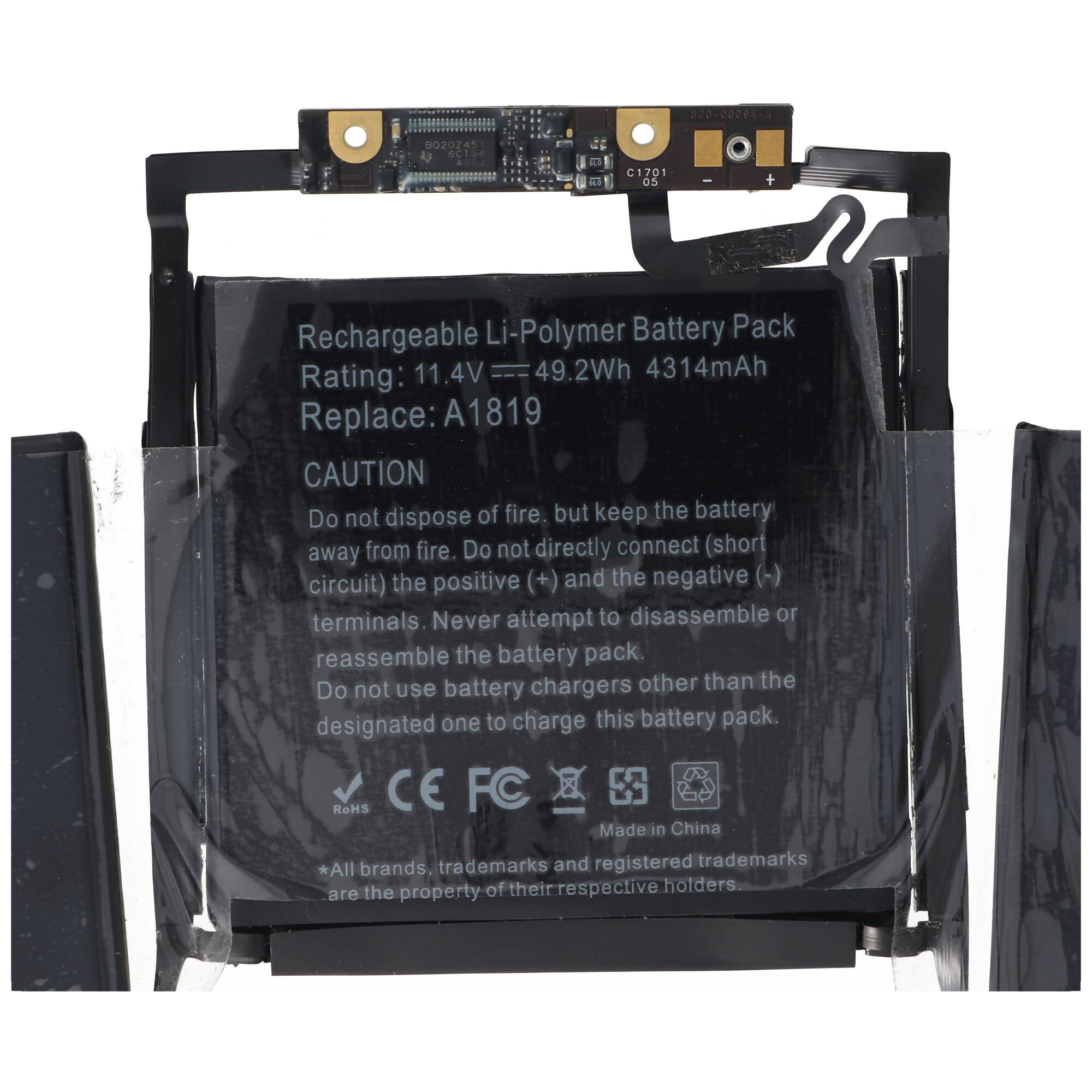 Akku passend für Apple Macbook Pro 13" A1706 Retina 2016 Akku A1819, ca. 226x105x5mm