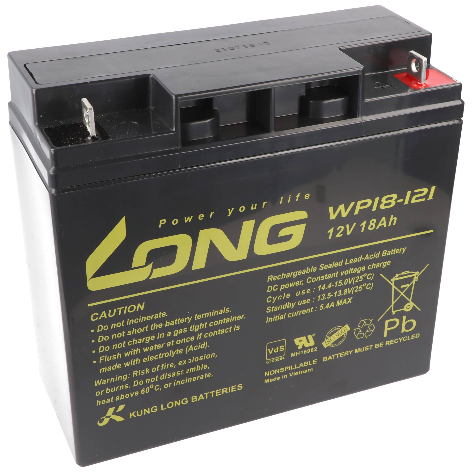 Schwarze 12V 18Ah versiegelte Bleiakku mit der Aufschrift „LONG
