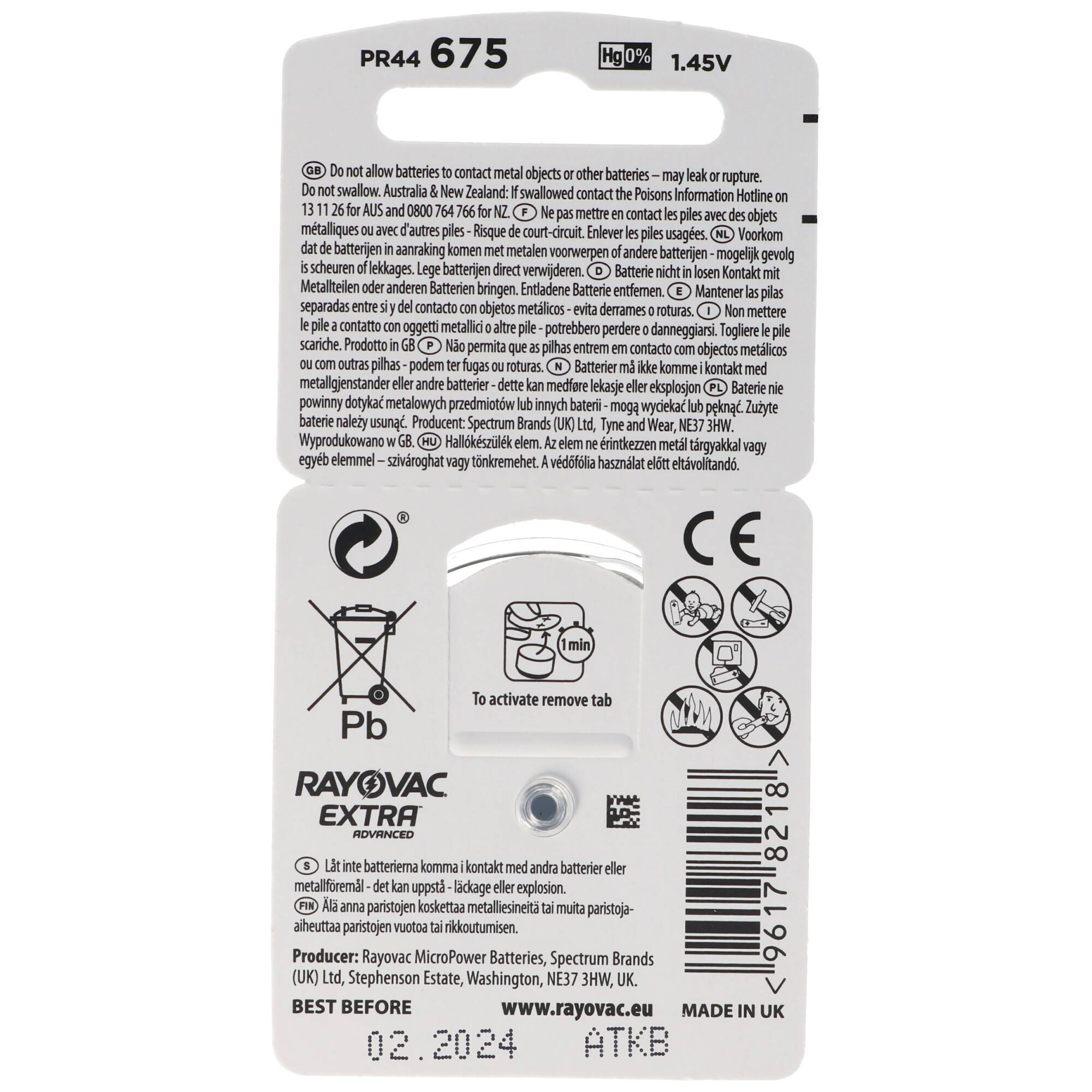 Rayovac Extra Advanced Hörgerätebatterie HA675, PR44, 4600, Acoustic Special