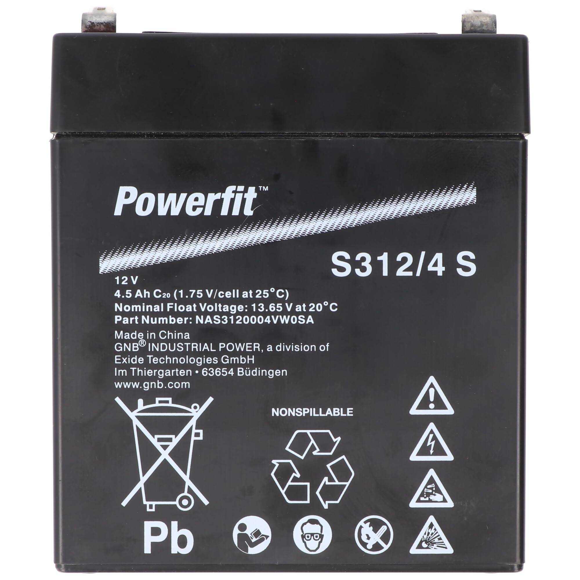 Exide Powerfit S312/4 S Blei Akku, Anschluss 4,8mm