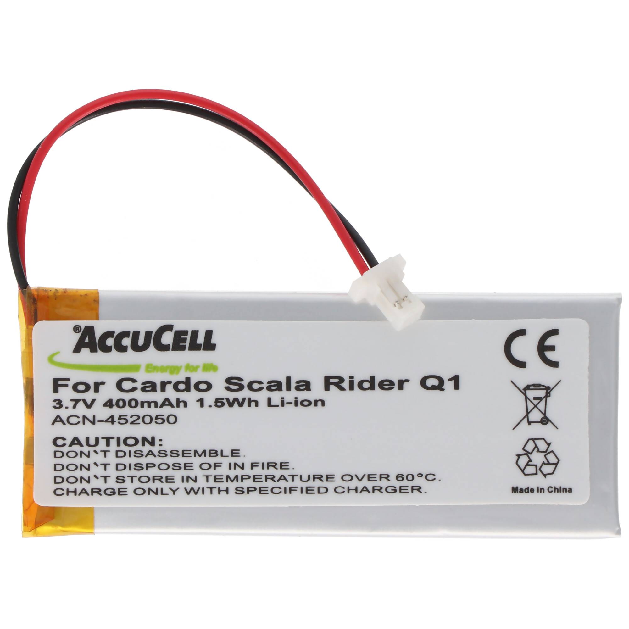 Akku passend für den Cardo Rider Q1, Scala Rider Q1, Q3, Scala Rider Q3, FM, Solo Akku WW452050PL, WW452050PL_C, Cardo L