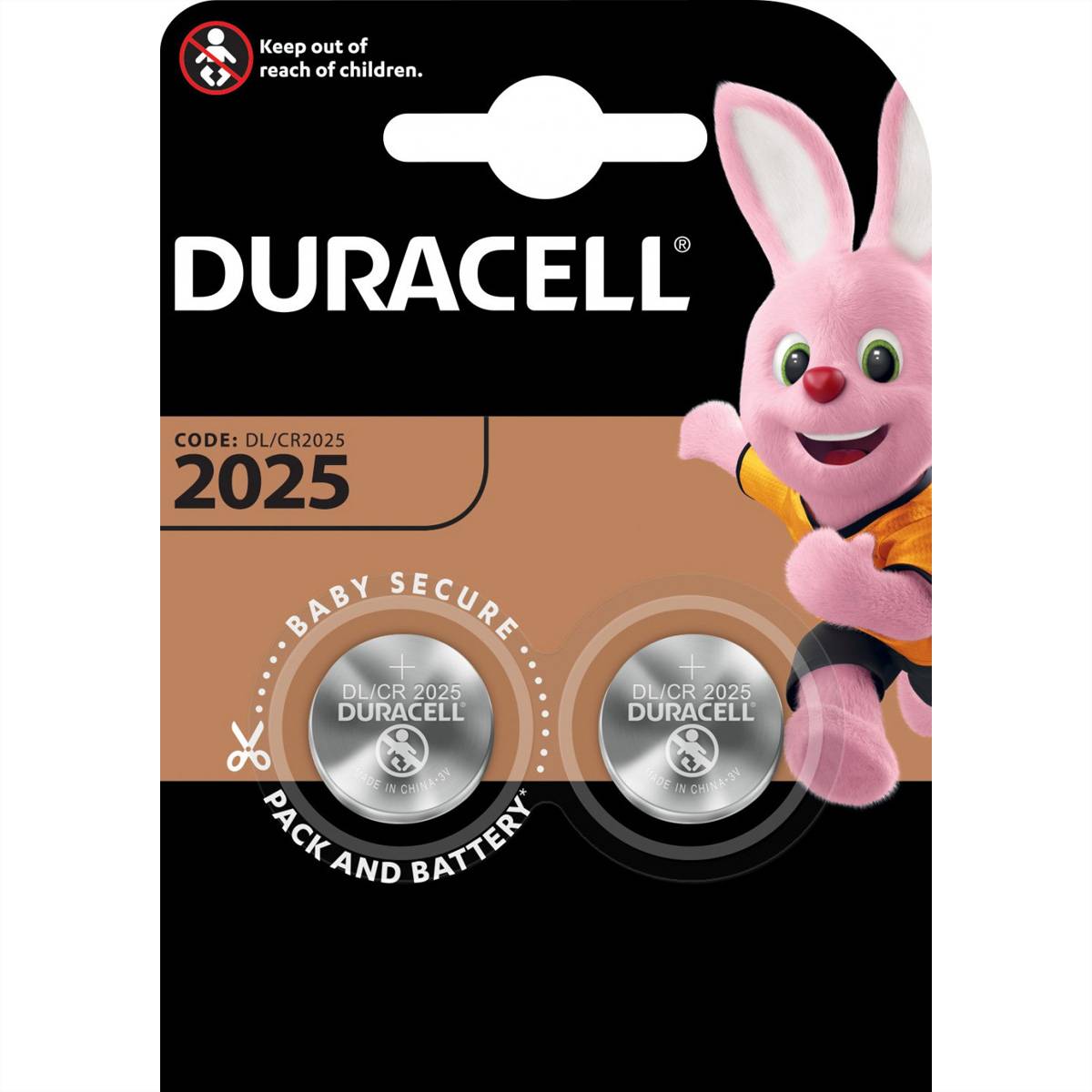 DURACELL Knopfzelle CR2025-2, 2er Pack, Duracell CR2025 3V Batterie Knopfzelle Lange Lager- und Gebrauchsfähigkeit Span