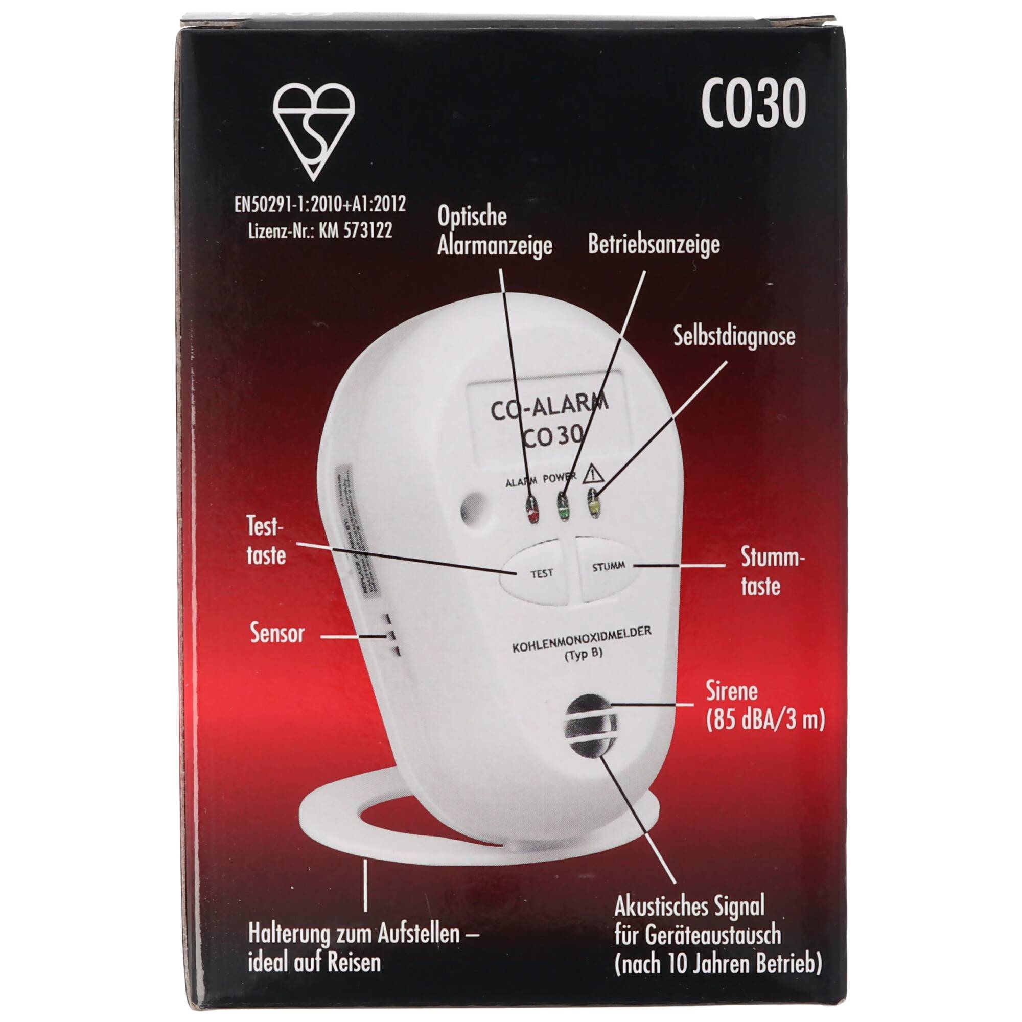 Kohlenmonoxidmelder mit Langzeit-Lithiumbatterie, Lebensdauer ca. 7 Jahre