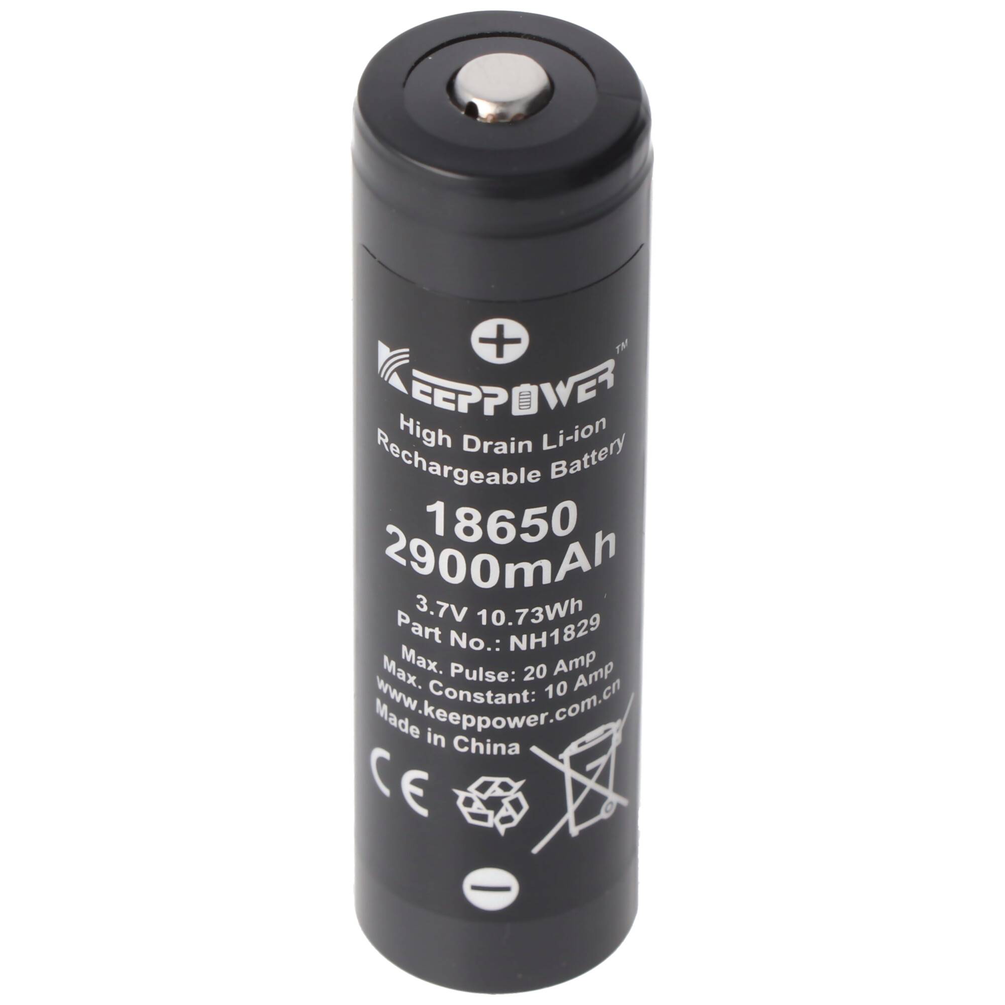 Keeppower IMR18650 Akku 2900mAh, Abmessungen 66,5 x 18,25mm