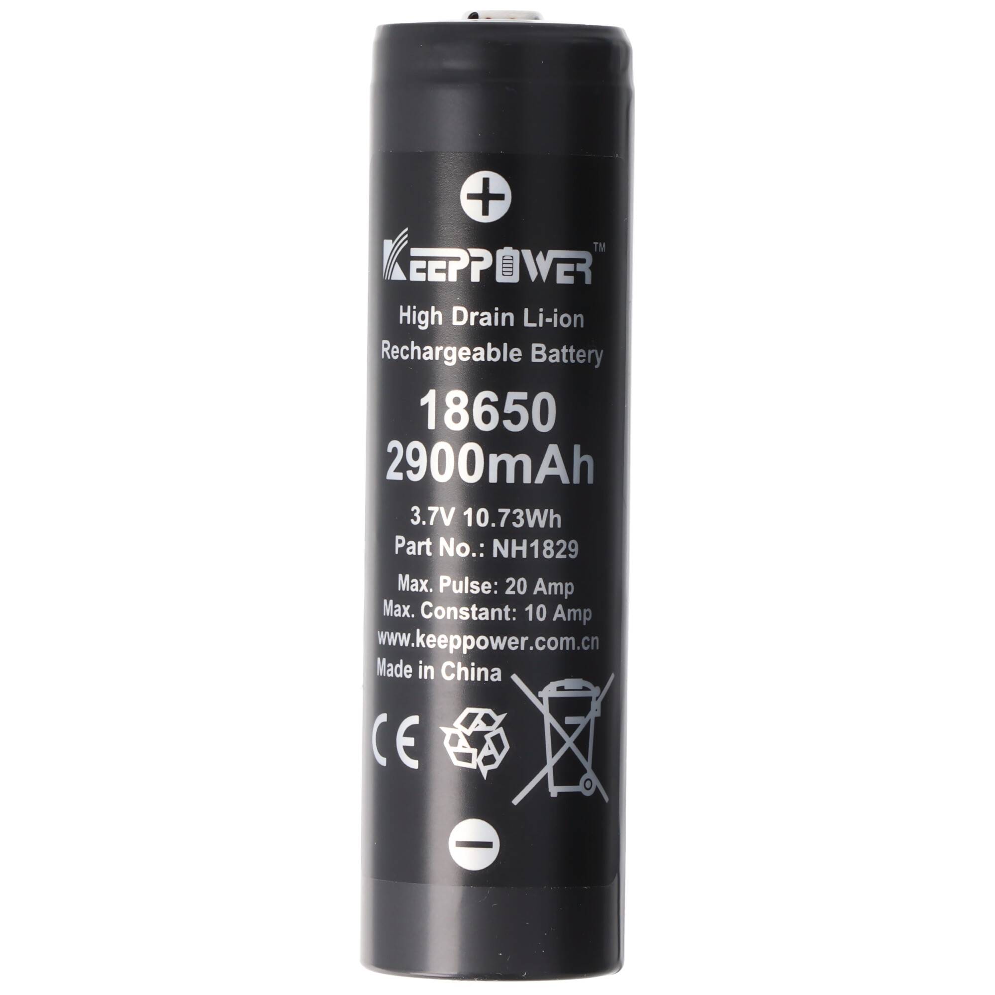 Keeppower IMR18650 Akku 2900mAh, Abmessungen 66,5 x 18,25mm