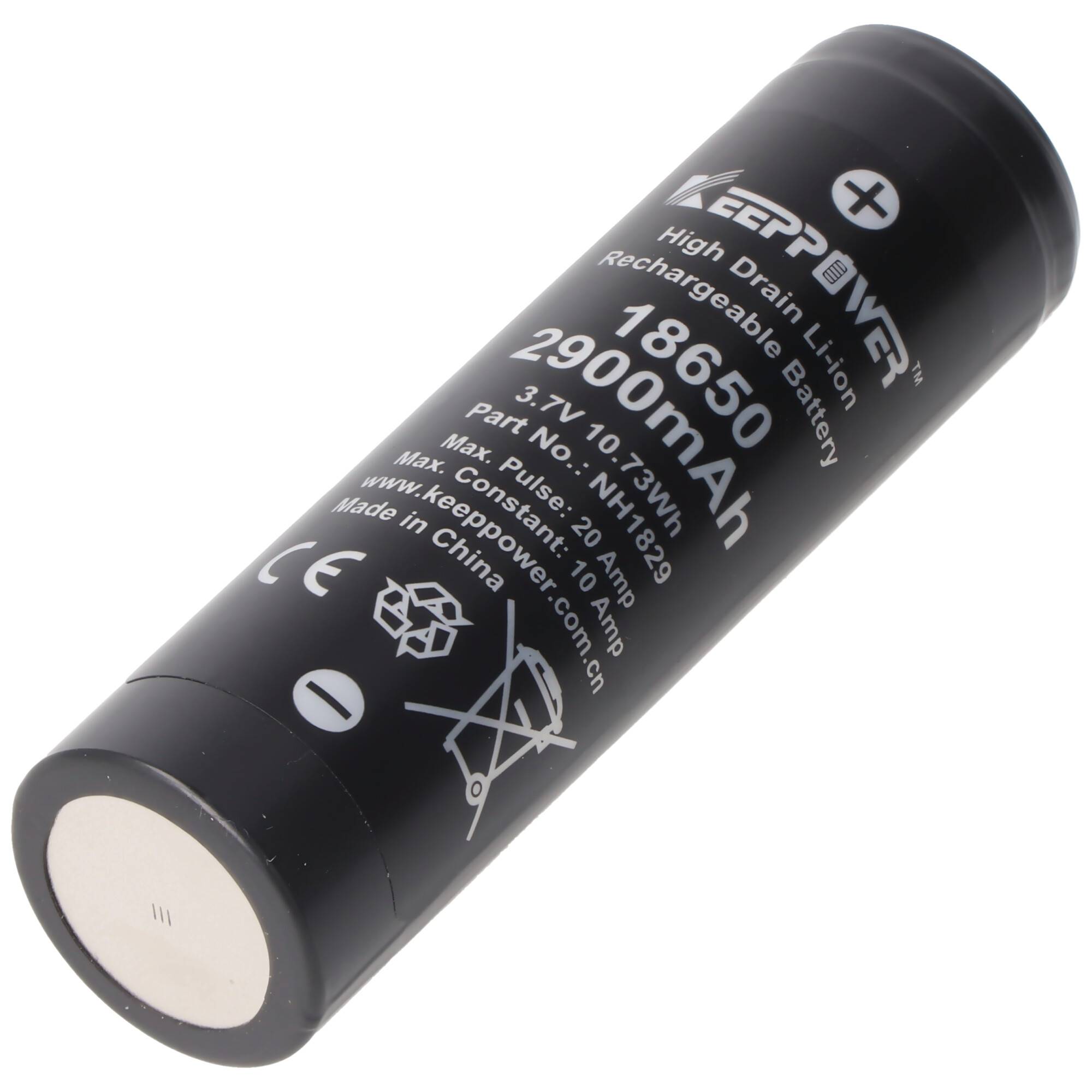 Keeppower IMR18650 Akku 2900mAh, Abmessungen 66,5 x 18,25mm
