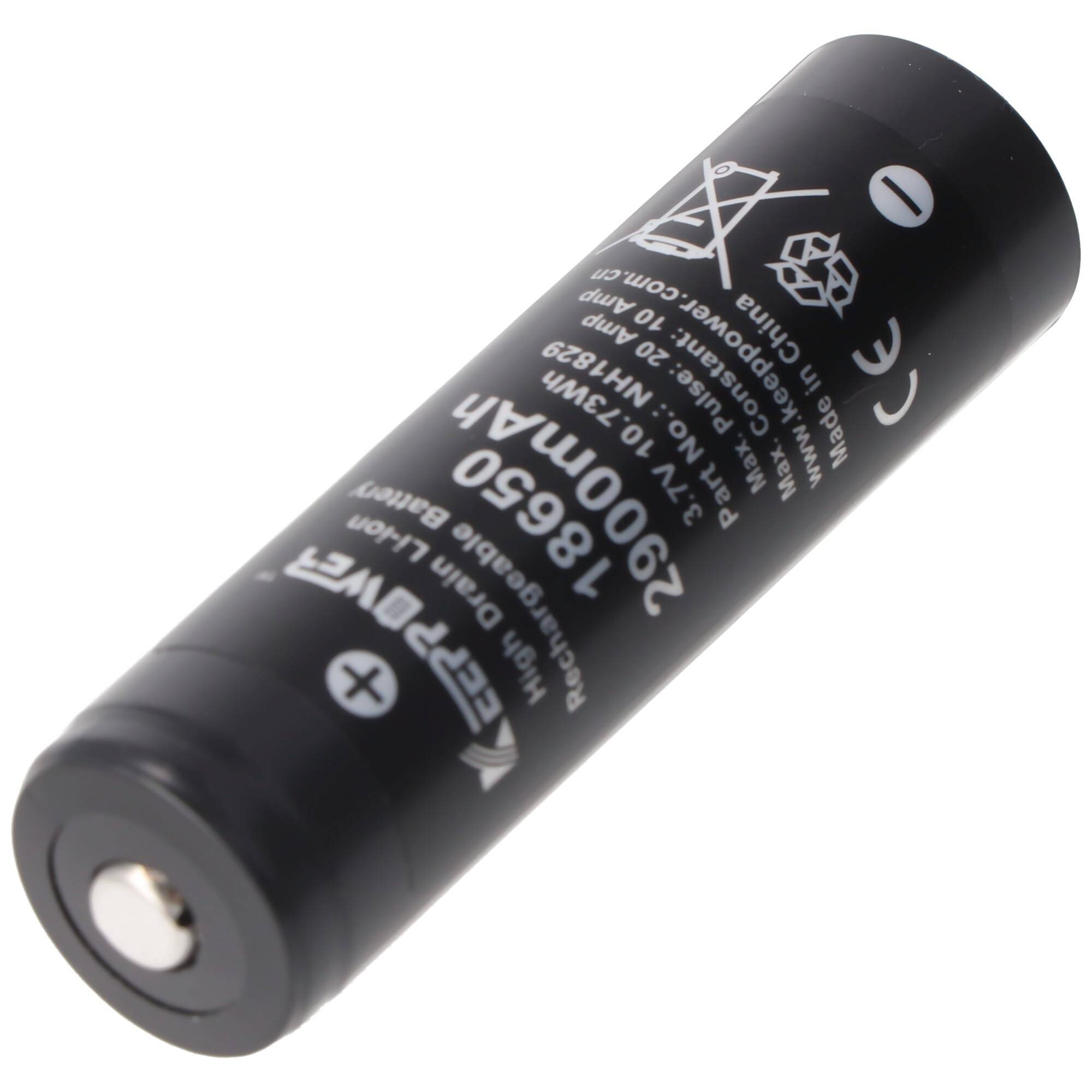 Keeppower IMR18650 Akku 2900mAh, Abmessungen 66,5 x 18,25mm