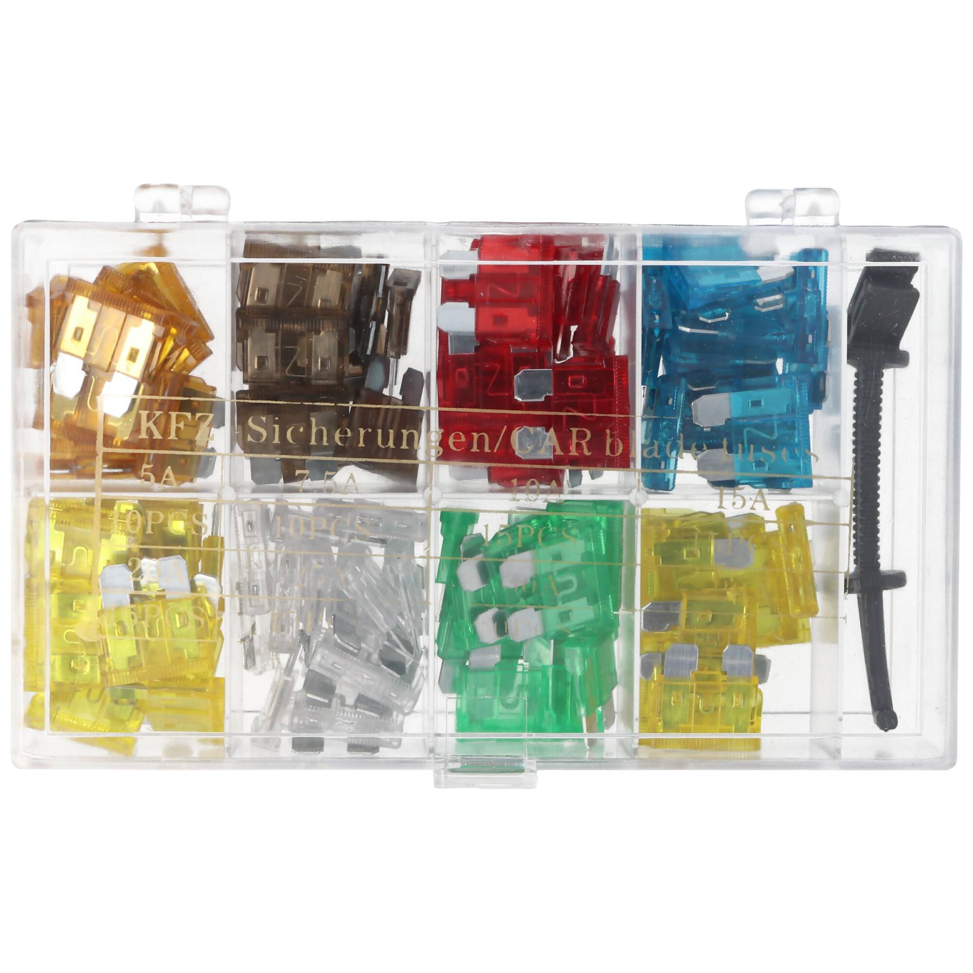 Kfz-Sicherungssortiment 101 teilige Flachsicherungen 19,1 x 5,1 x 18,5 mm, inklusive Werkzeug zum einfachen entnehmen de