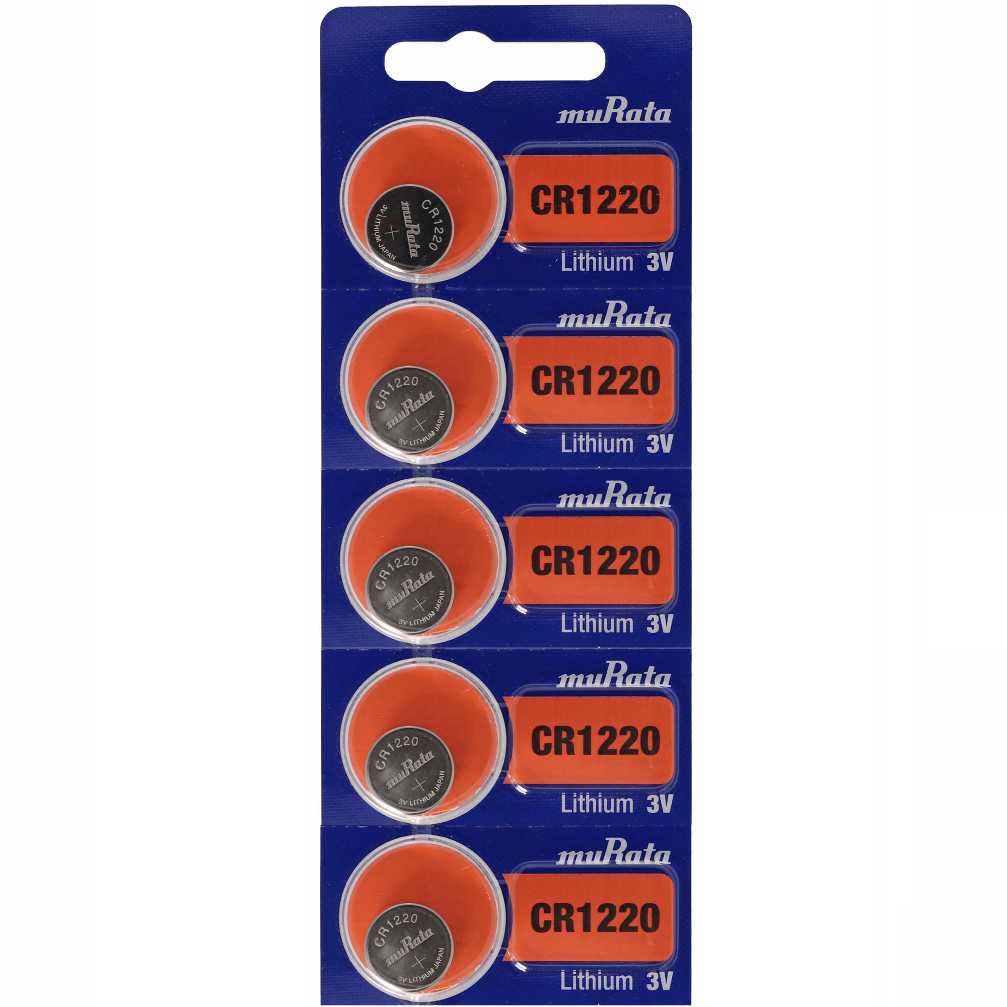 5 Stück CR1220 Lithium Batterie IEC CR1220, 3 Volt max. 38mAh, 12x2mm