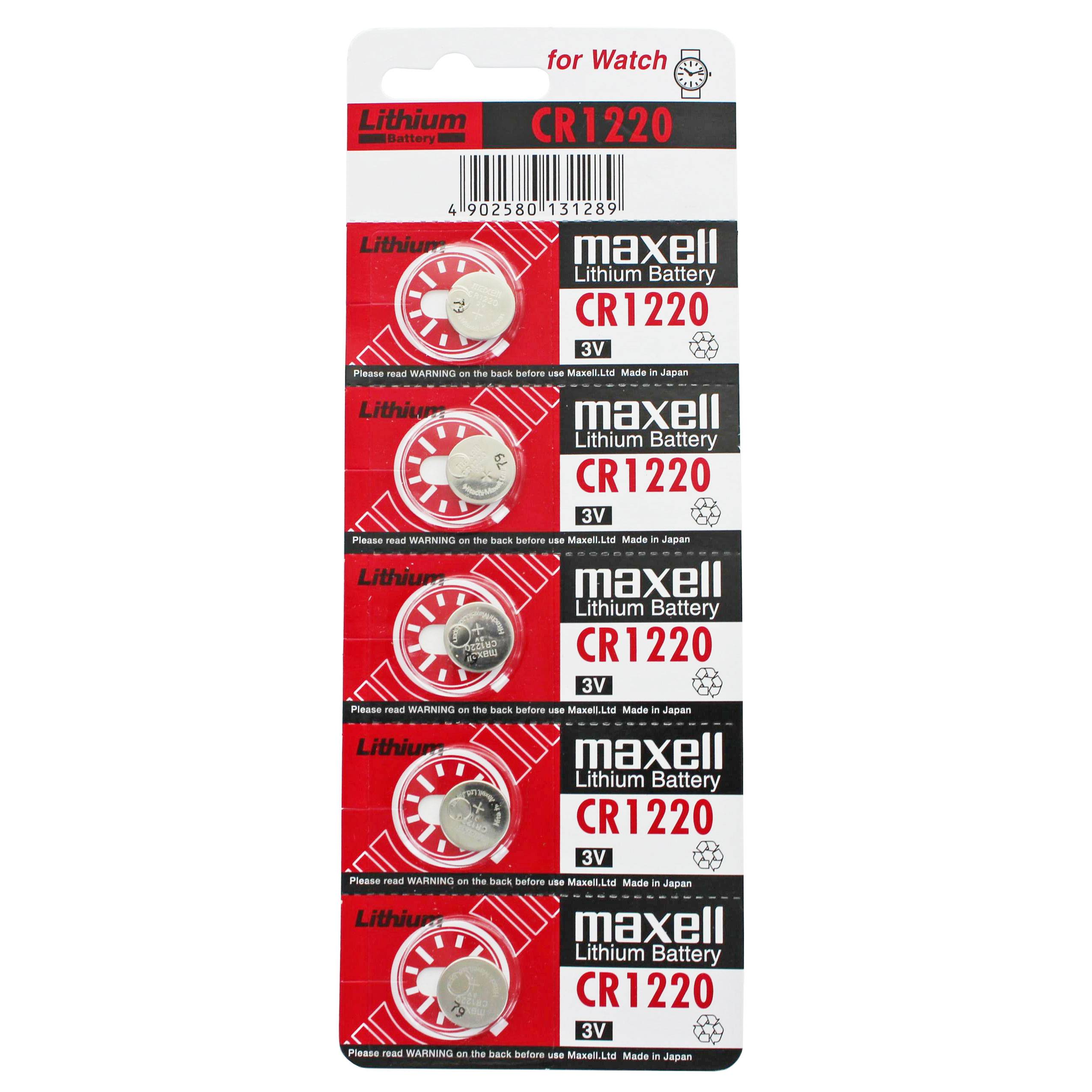 5 Stück CR1220 Lithium Batterie IEC CR1220, 3 Volt max. 38mAh, 12x2mm