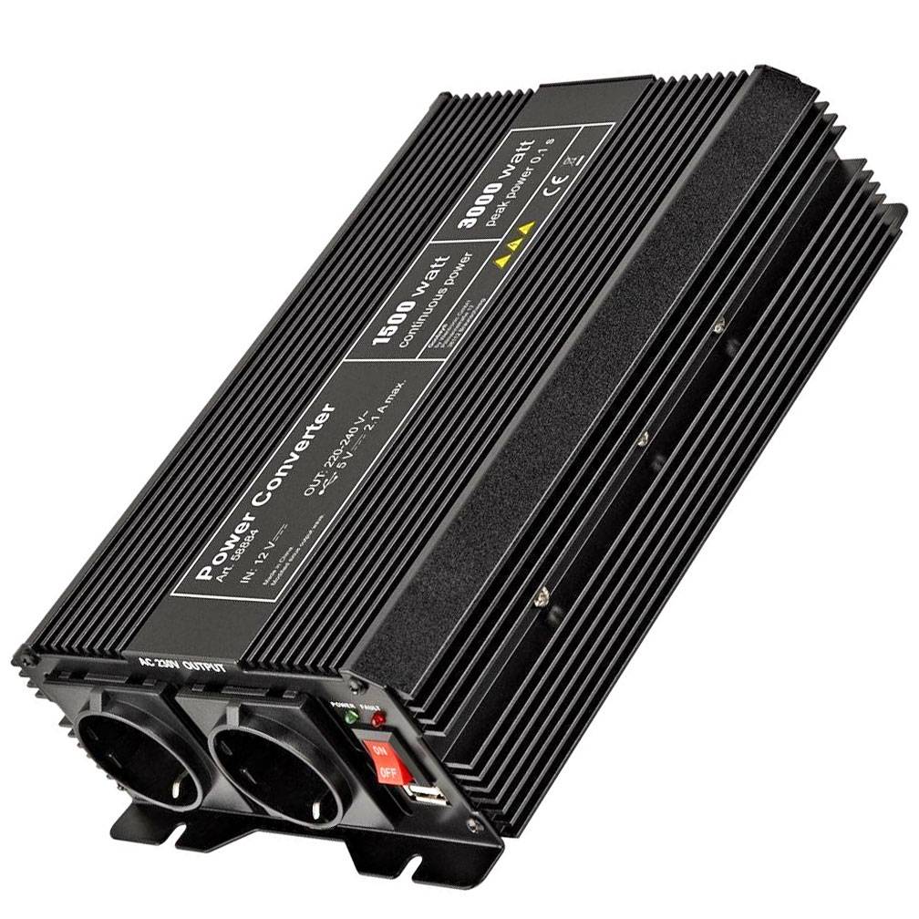Spannungswandler max. 1000W wandelt die Spannung von 12 VDC in 230 VAC um 1500W