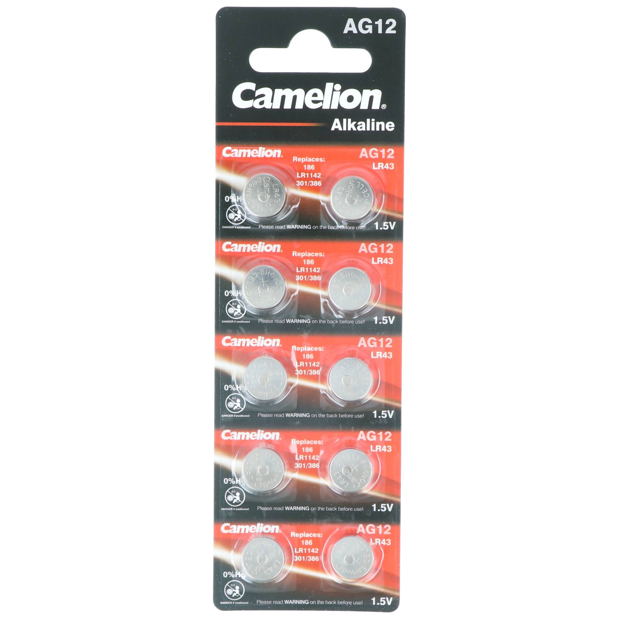 LR43, SR43W, VA12GA, 186, 84, LR1142 10er Set LR43 Knopfzelle 386