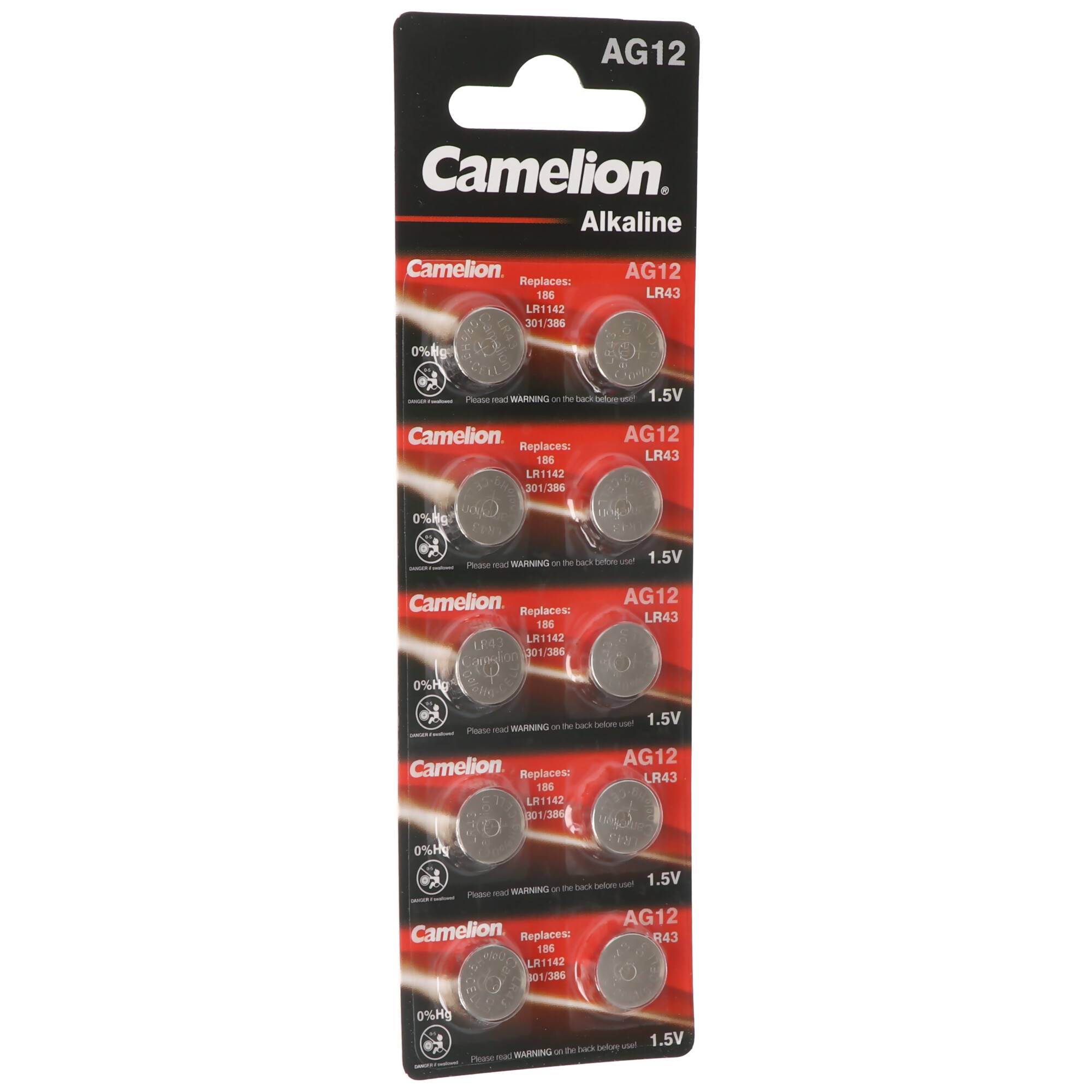 LR43, SR43W, VA12GA, 186, 84, LR1142 10er Set LR43 Knopfzelle 386