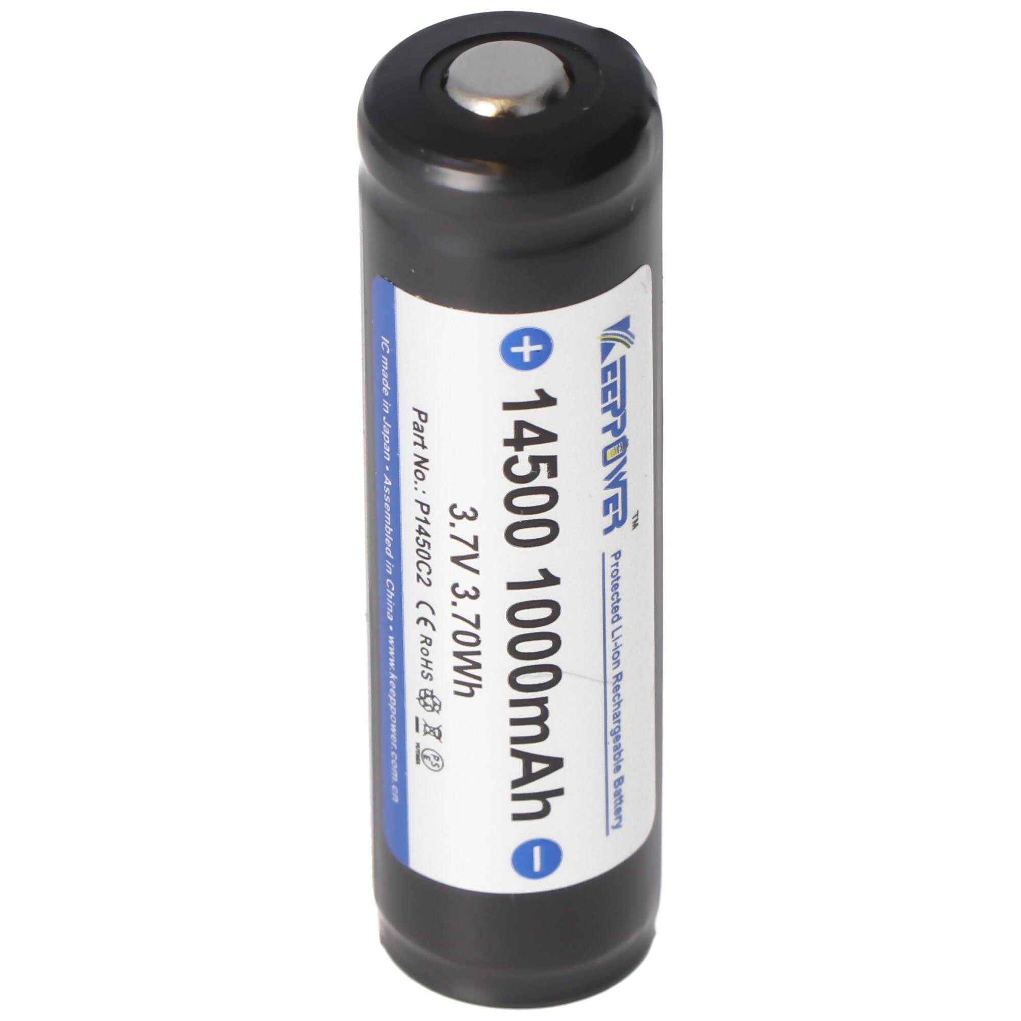 Keeppower 14500 1000mAh, 3,7V Li-Ion-Akku Abmessungen 52x14,3mm geschützt, mit UL Zulassung