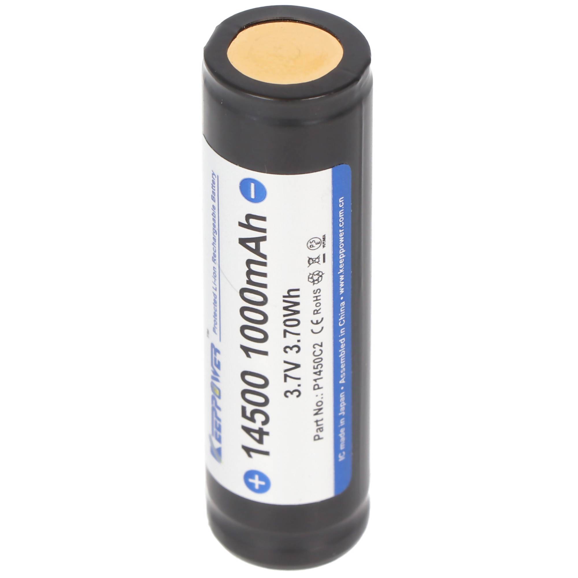 Keeppower 14500 1000mAh, 3,7V Li-Ion-Akku Abmessungen 52x14,3mm geschützt, mit UL Zulassung