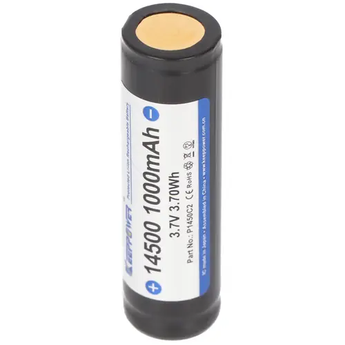 Keeppower 14500 1000mAh, 3,7V Li-Ion-Akku Abmessungen 52x14,3mm geschützt, mit UL Zulassung Keeppower 14500 1000mAh, 3,7V Li-Ion-Akku Abmessungen 52x14,3mm geschützt, mit UL Zulassung