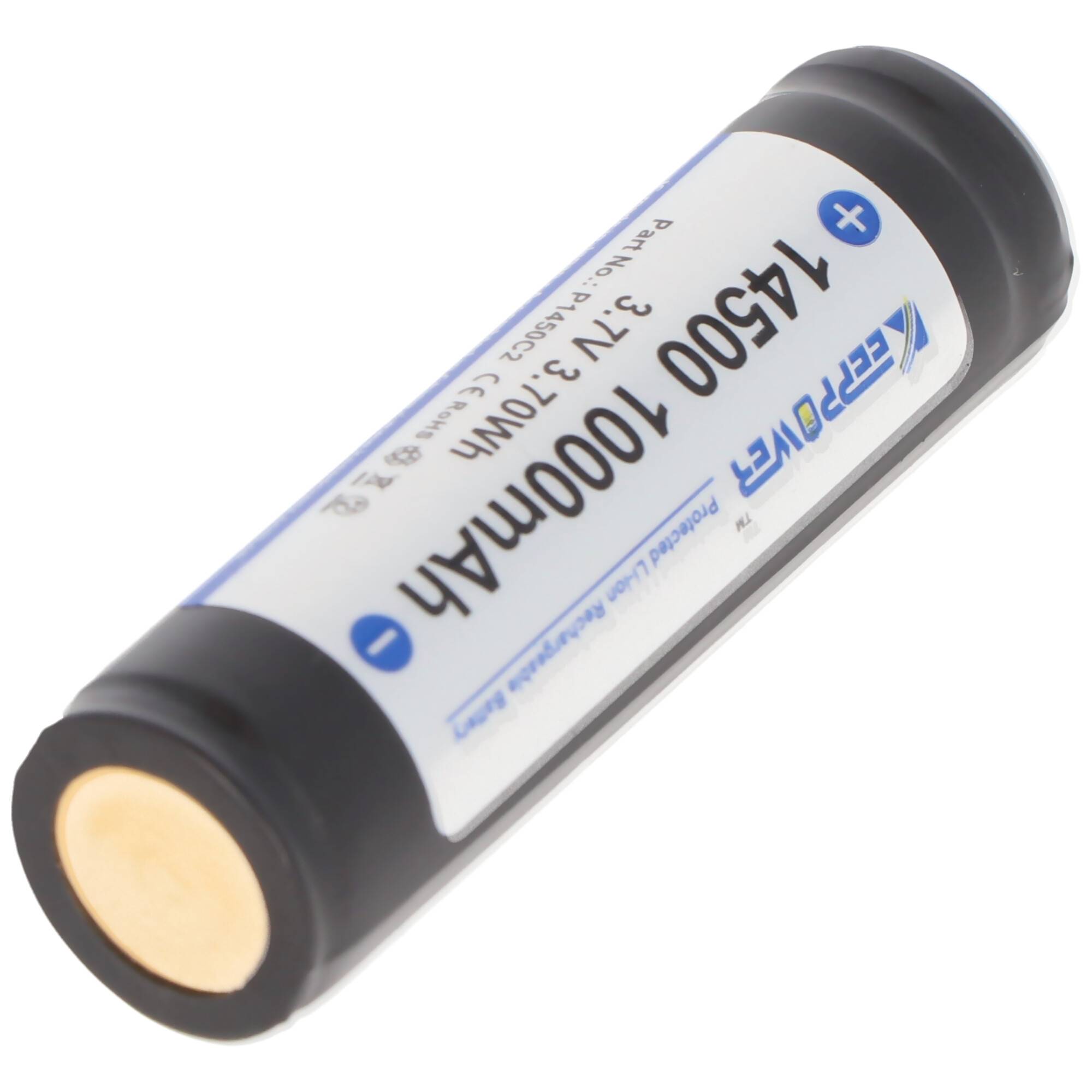 Keeppower 14500 1000mAh, 3,7V Li-Ion-Akku Abmessungen 52x14,3mm geschützt, mit UL Zulassung