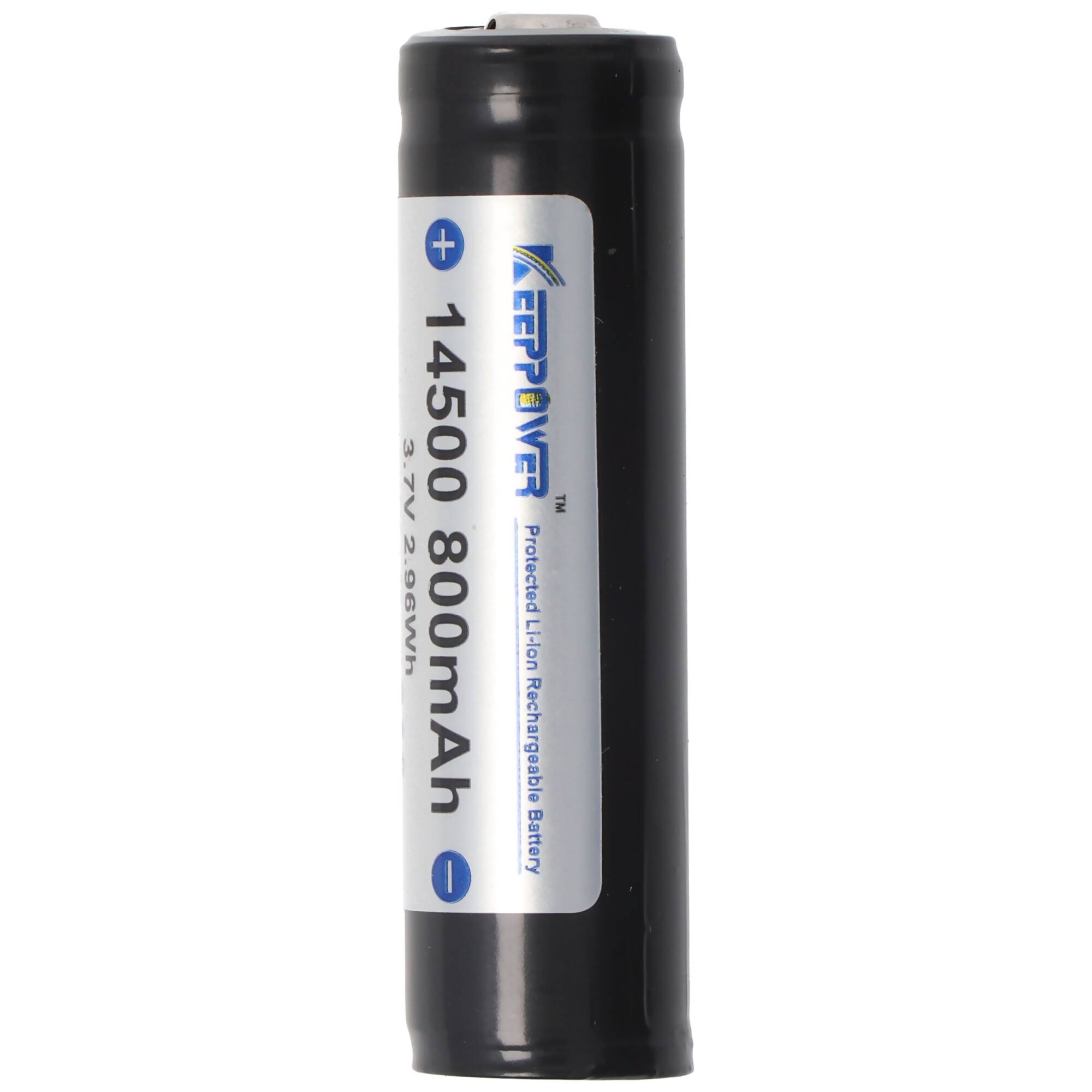 Keeppower 14500 mit 800mAh, 3,7V Li-Ion-Akku geschützt, 52 x 14,3mm Abmessungen