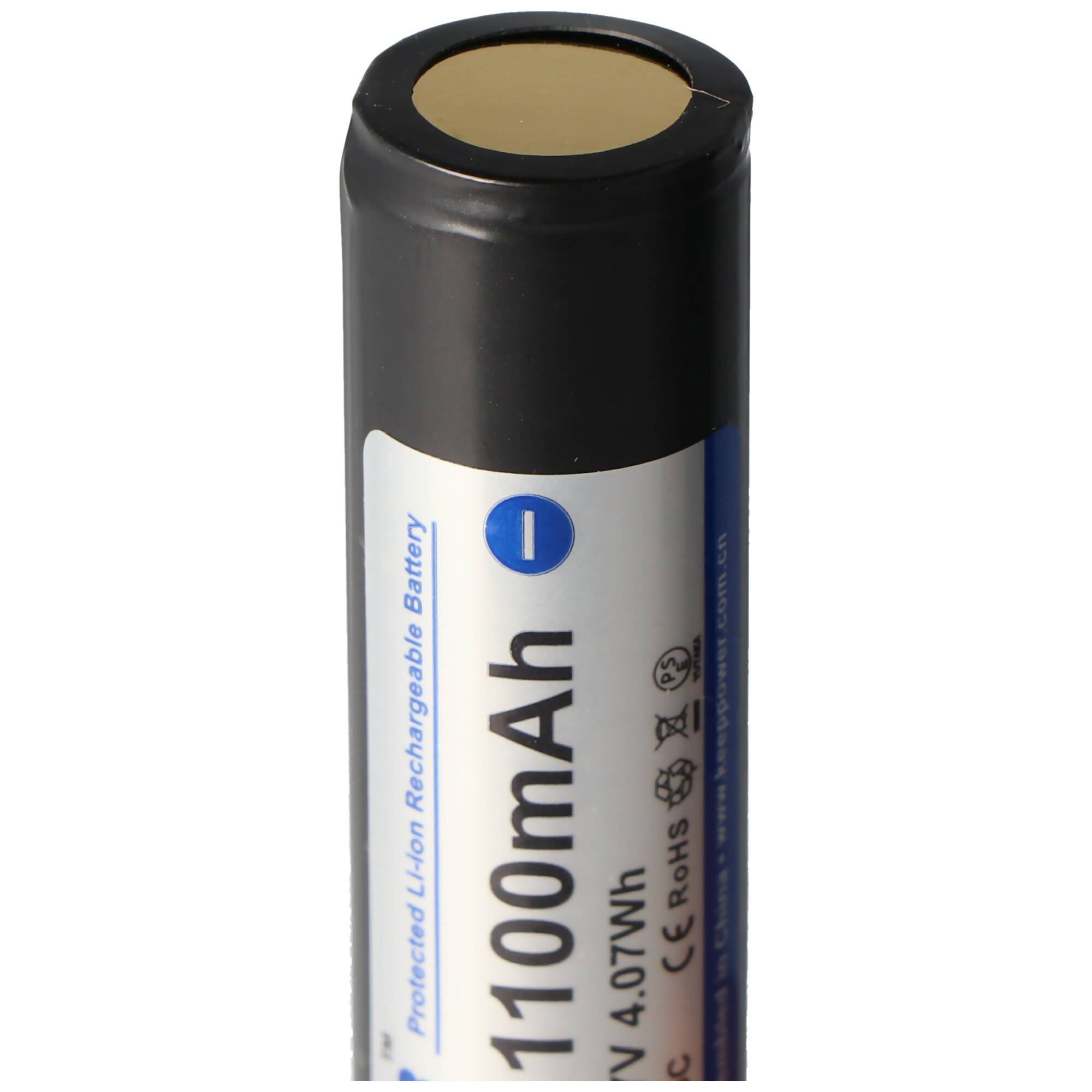 Keeppower 14650 1100mAh, 3,6V - 3,7V Li-Ion-Akku PCB geschützt, Abmessungen 67,45x14,15