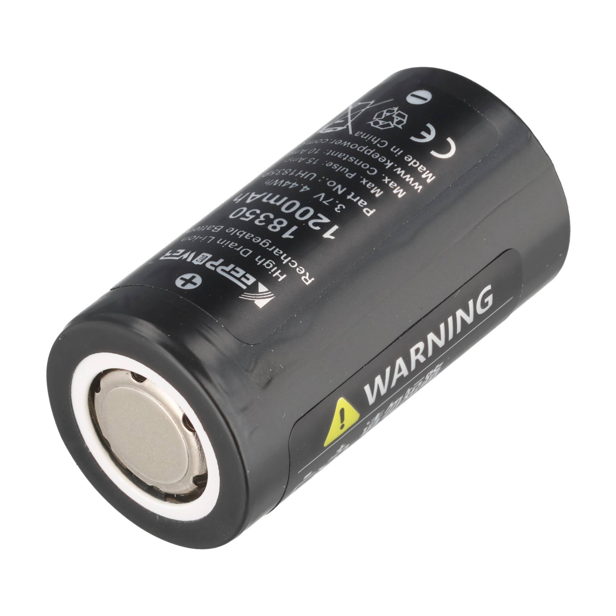 Li-Ion-Akku IMR18350 - 1200mAh 10A, max. 15A, 3,6V - 3,7V, 35x18,3mm