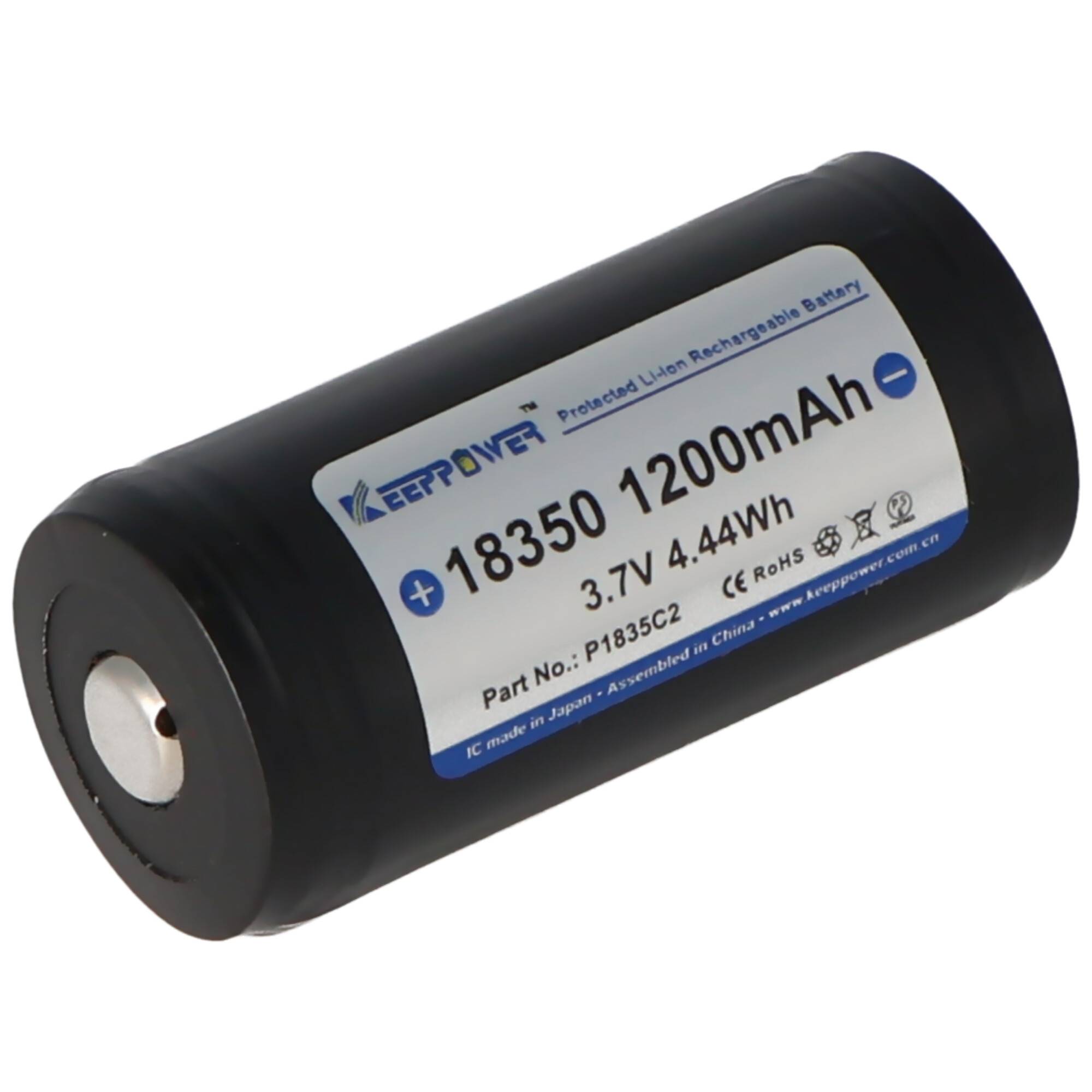 Keeppower 18350 - 1200mAh, 3,6V - 3,7V Li-Ion-Akku geschützt, Abmessungen beachten ca. 39x18,6mm