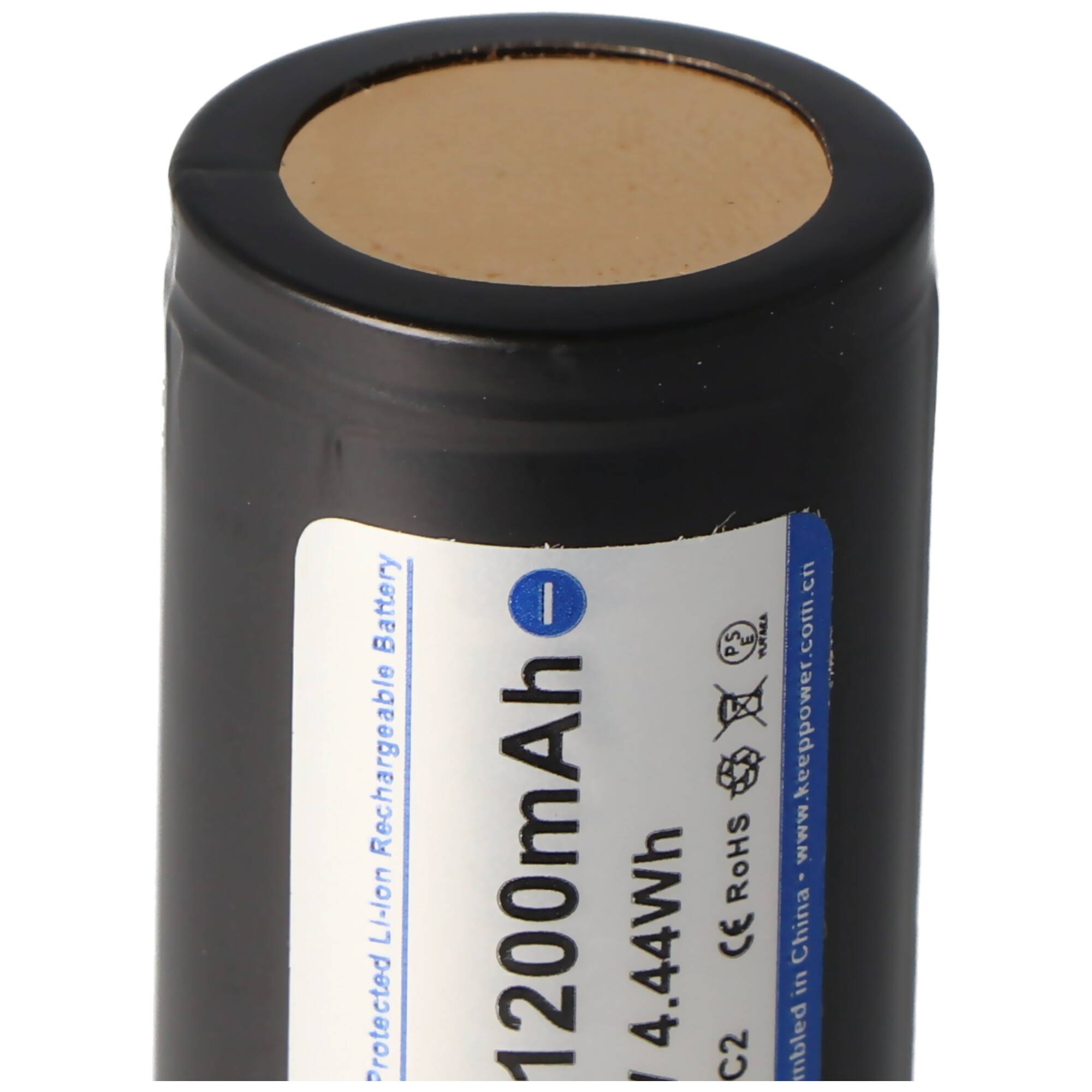 Keeppower 18350 - 1200mAh, 3,6V - 3,7V Li-Ion-Akku geschützt, Abmessungen beachten ca. 39x18,6mm