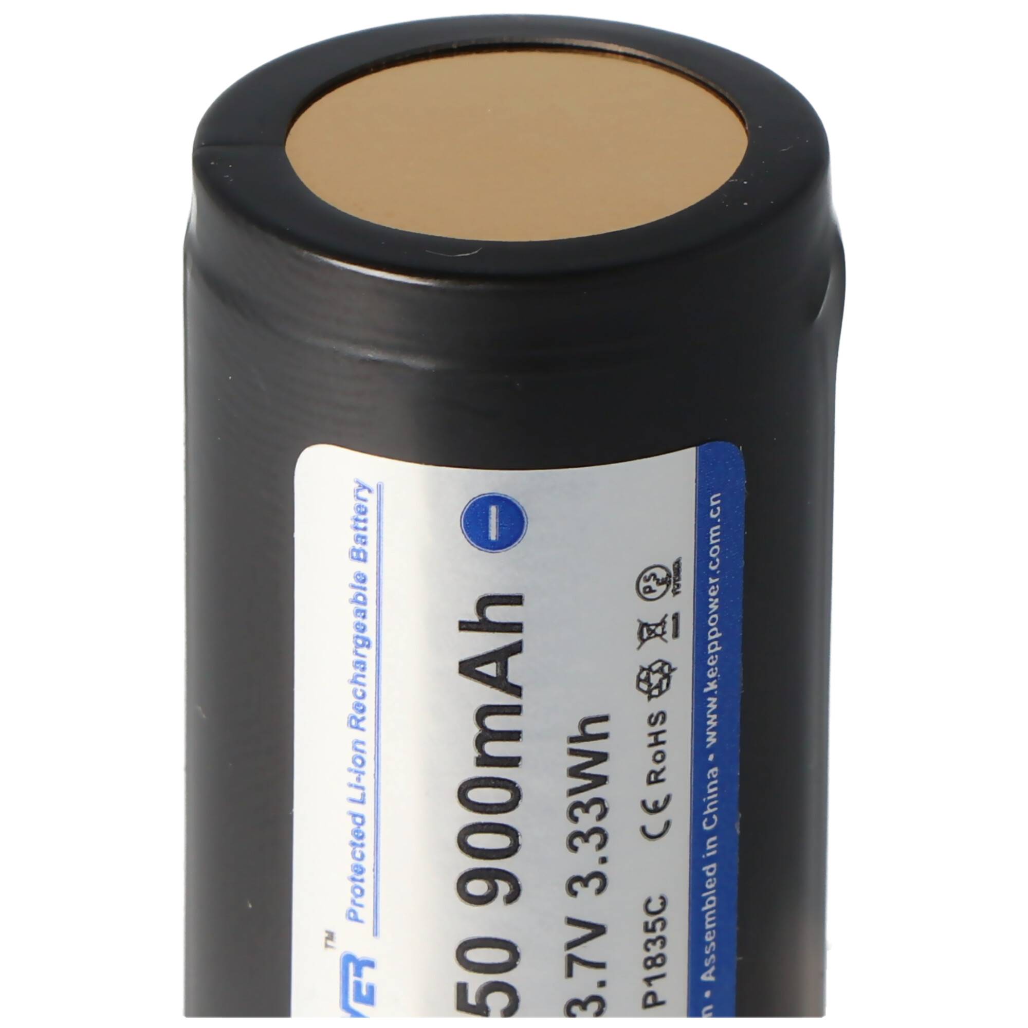 Keeppower 18350 - 900mAh, 3,7V Li-Ion-Akku geschützt, Abmessungen 38,2x18,45mm