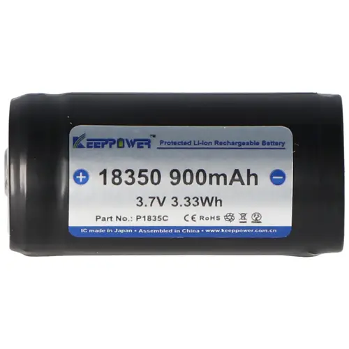 Keeppower 18350 - 900mAh, 3,7V Li-Ion-Akku geschützt, Abmessungen 38,2x18,45mm Keeppower 18350 - 900mAh, 3,7V Li-Ion-Akku geschützt, Abmessungen 38,2x18,45mm