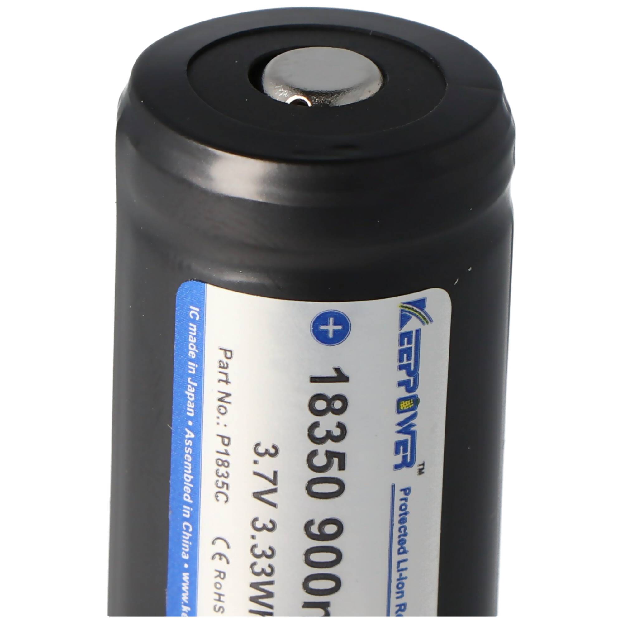 Keeppower 18350 - 900mAh, 3,7V Li-Ion-Akku geschützt, Abmessungen 38,2x18,45mm