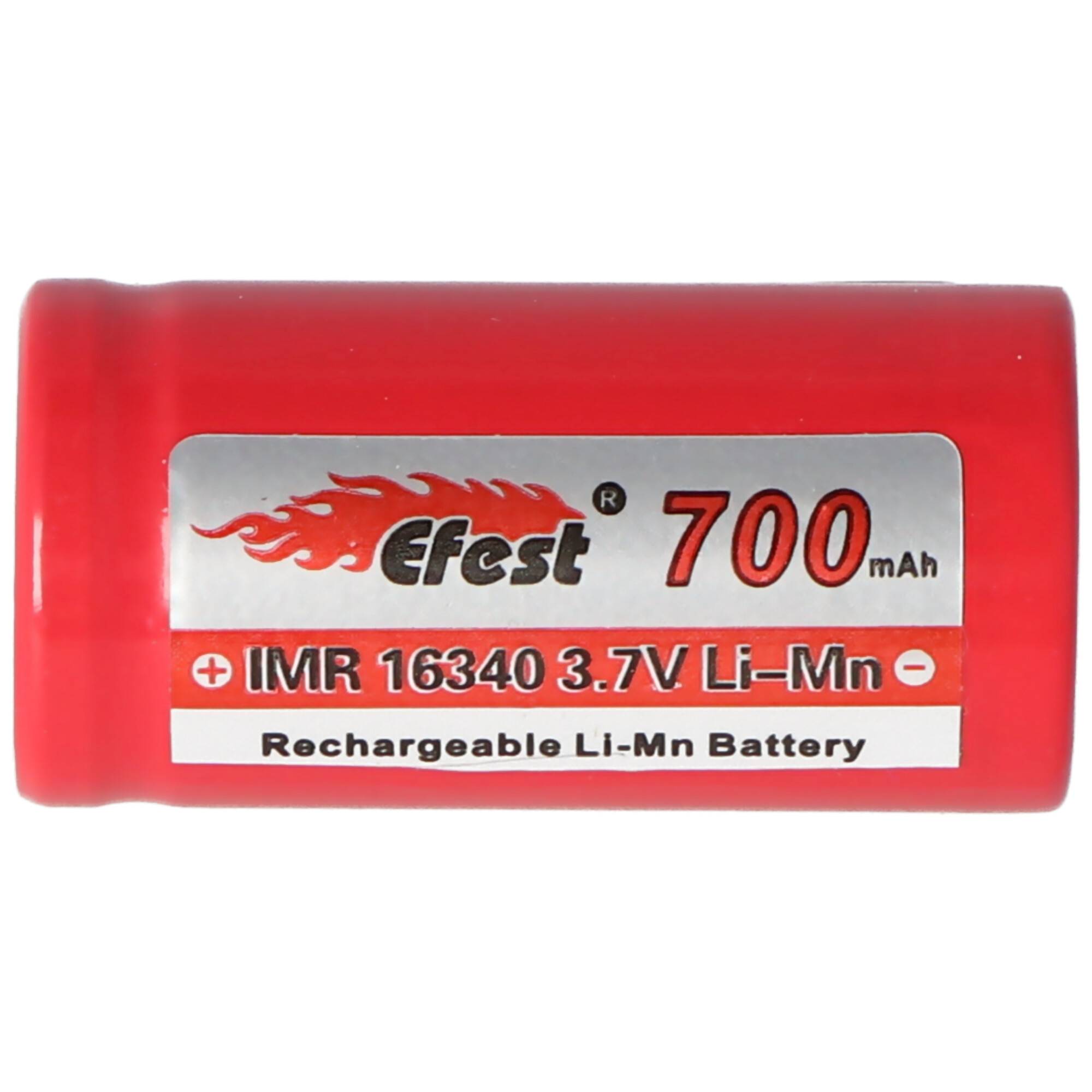 Efest IMR16340 700mAh 3,7V mit Pluspol flach Li-Ion-Akku 33,80x16,6mm beachten