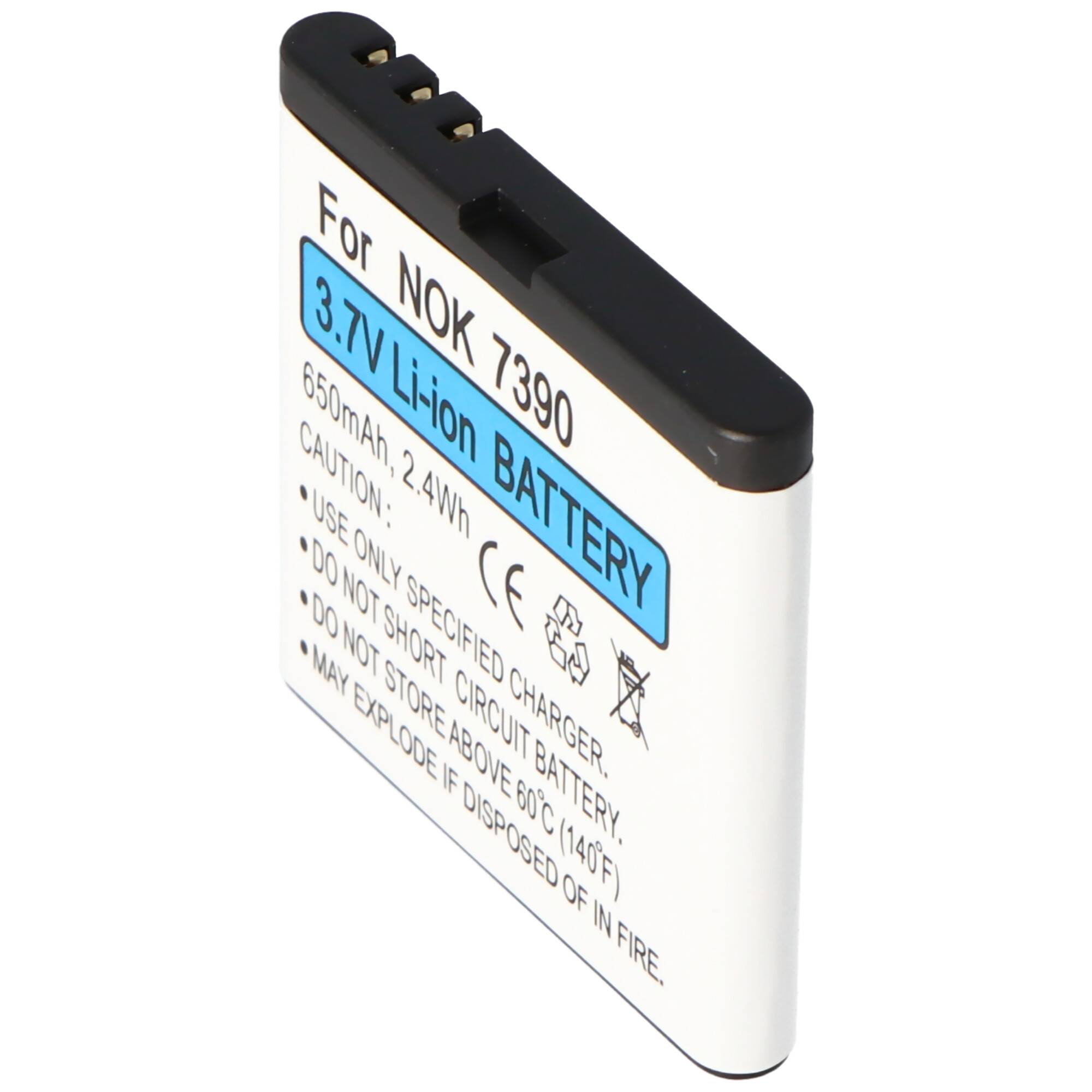 Akku passend für Nokia 7390, Li-Ion, 3,7V, 650mAh, 2,4Wh 39,9 x 40,9 x 5,7mm