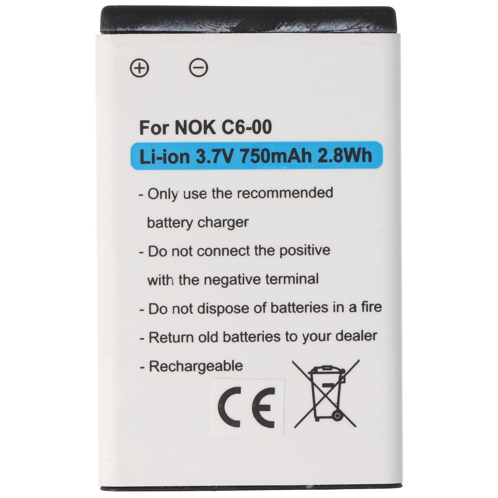 Akku passend für Nokia C6-00, BL-4J 60x38,1x5mm SL200, SL200_EU001, SL205, SL205EU_001BS, SL215, SL215, Li-Ion, 3,7V, 12