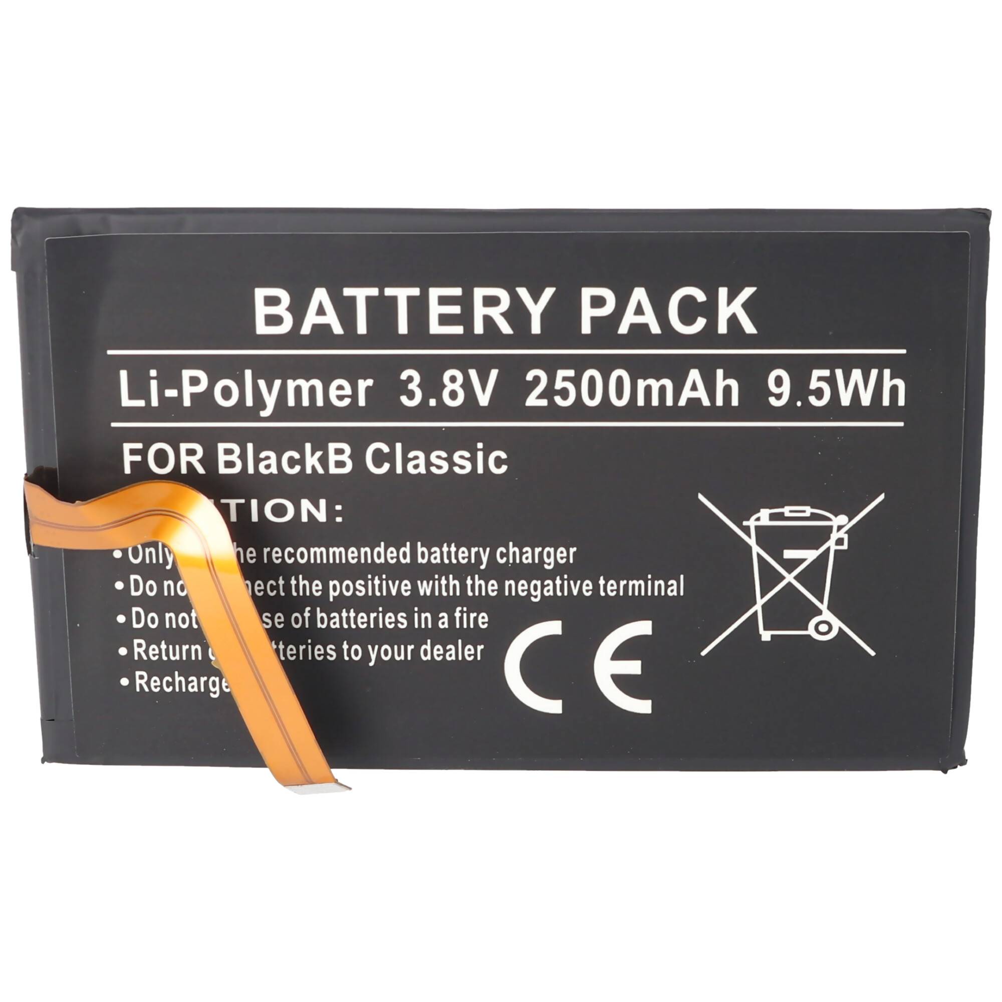 Akku passend für Blackberry Classic, BPCLS00001B, 1ICP4/59/93, Li-Polymer, 3,8V, 2500mAh, 9,5Wh, built-in, ohne Werkzeug