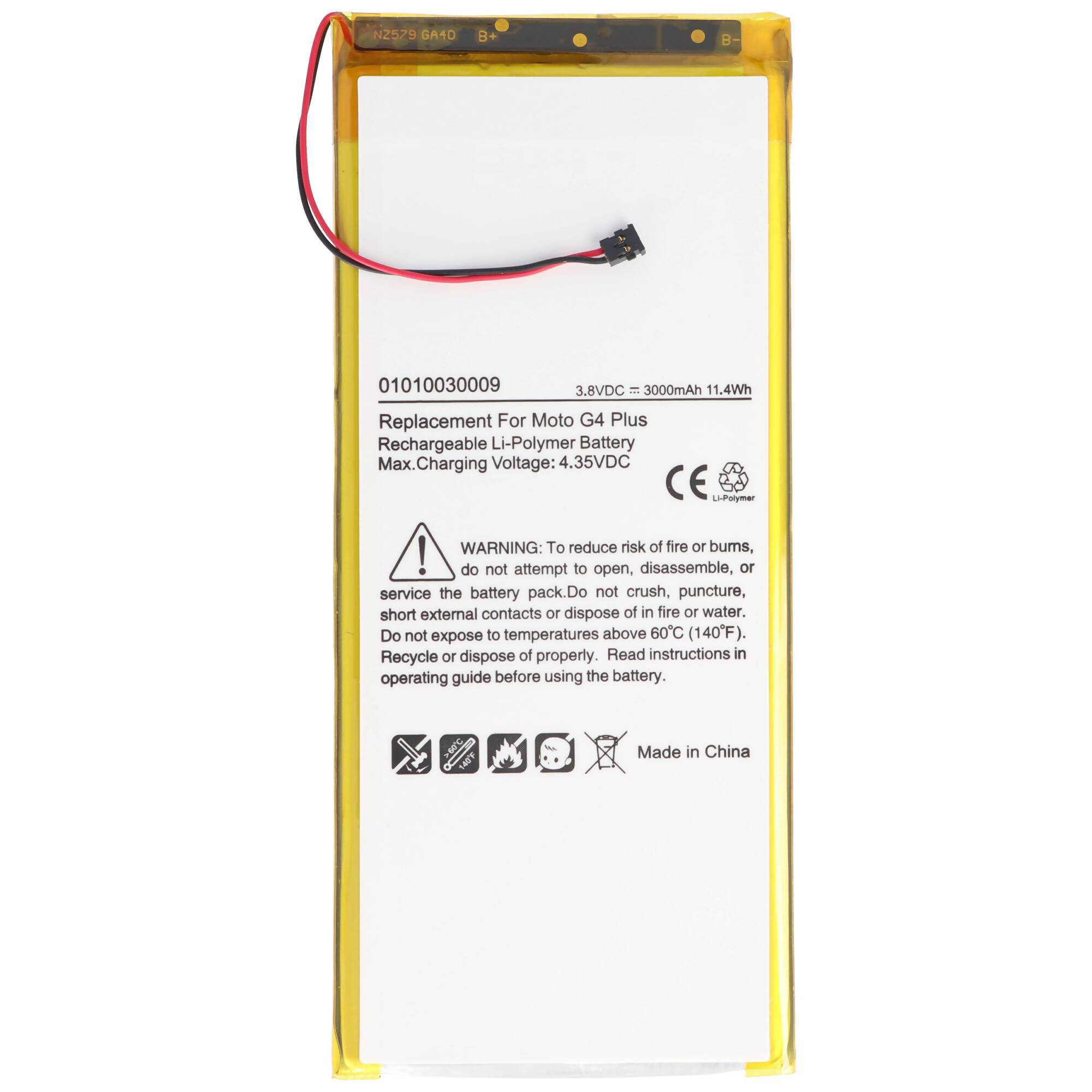 Akku passend für Lenovo Moto G4 Plus, XT1642, GV40, SNN5966A, GA40 Li-Polymer, 3,8V, 3000mAh, 11,4Wh, built-in, ohne Wer