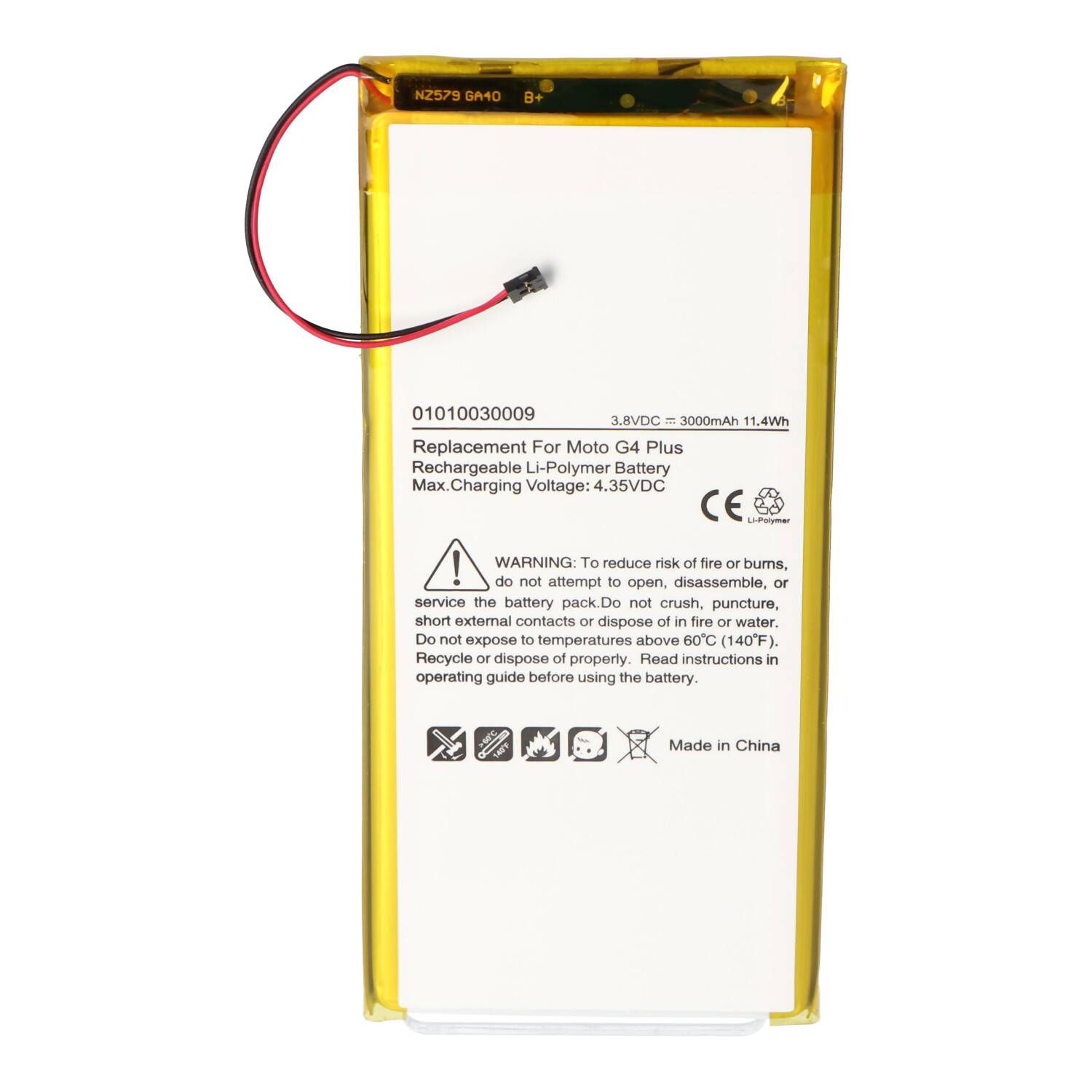 Akku passend für Lenovo Moto G4 Plus, XT1642, GV40, SNN5966A, GA40 Li-Polymer, 3,8V, 3000mAh, 11,4Wh, built-in, ohne Wer