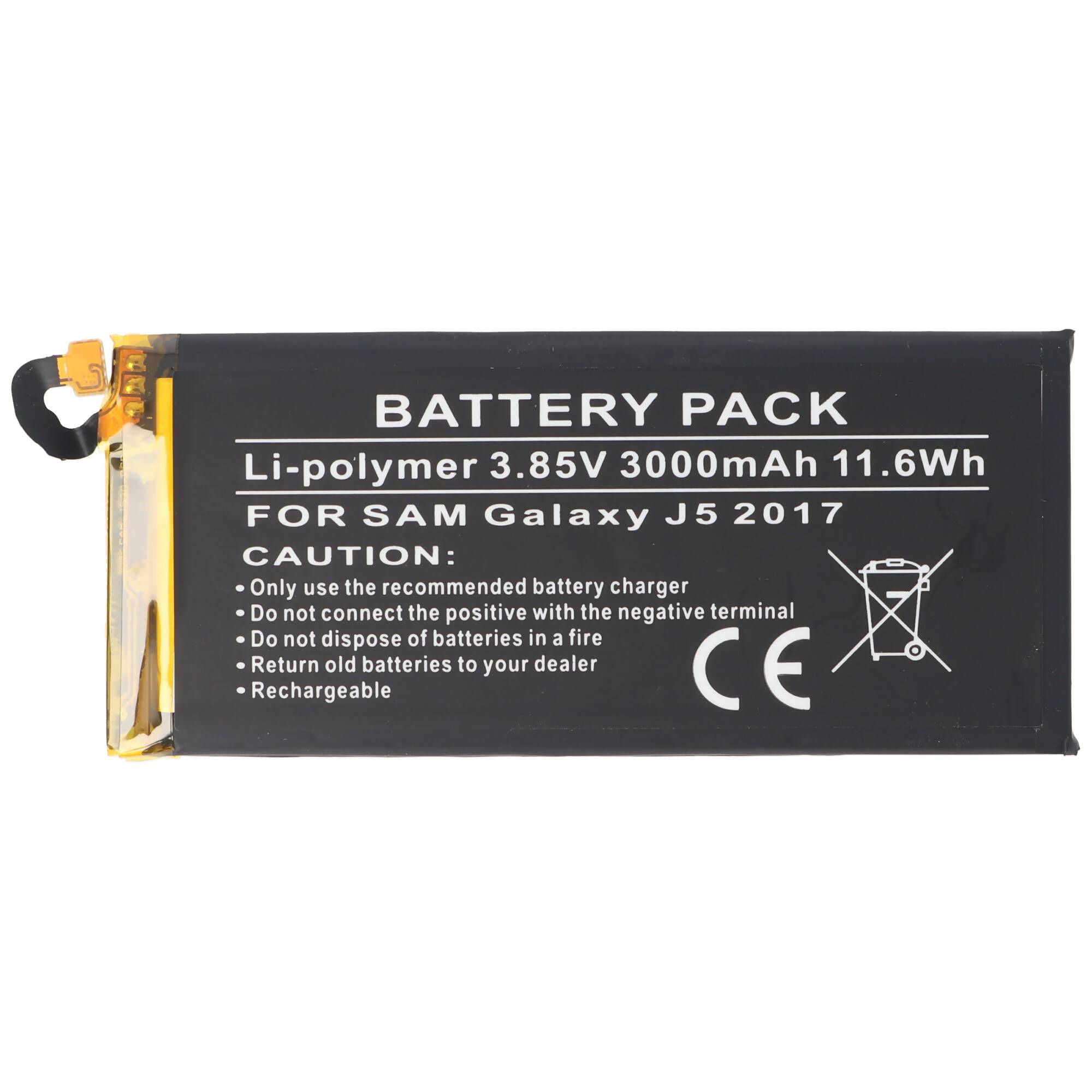 Akku passend für Samsung Galaxy J5 2017, Li-Polymer, 3,85V, 3000mAh, 11,6Wh, built-in, ohne Werkzeug