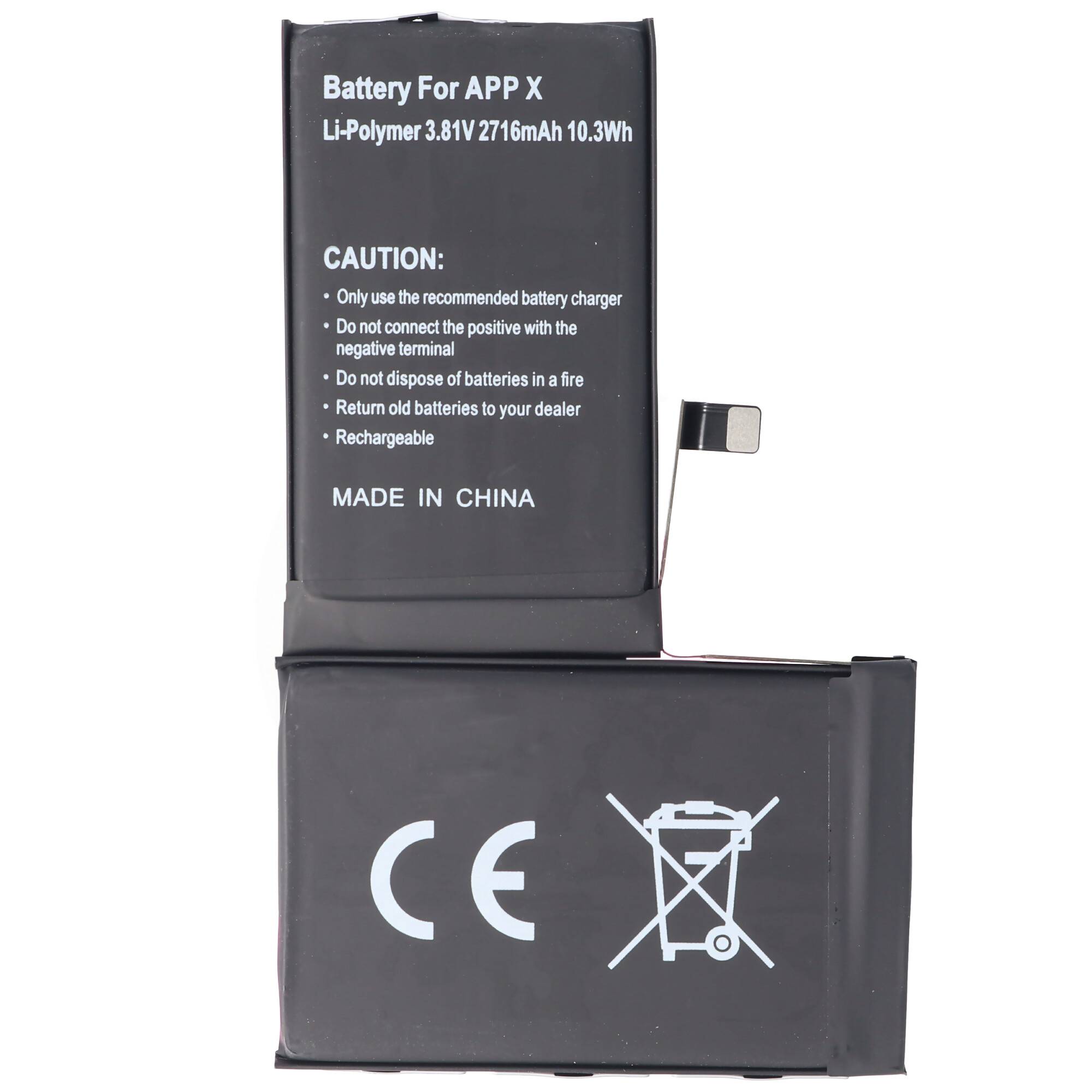 Akku passend für Apple iPhone X 616-00351 Li-Polymer 3,81 Volt 2716mAh 10,3Wh built-in ohne Werkzeug