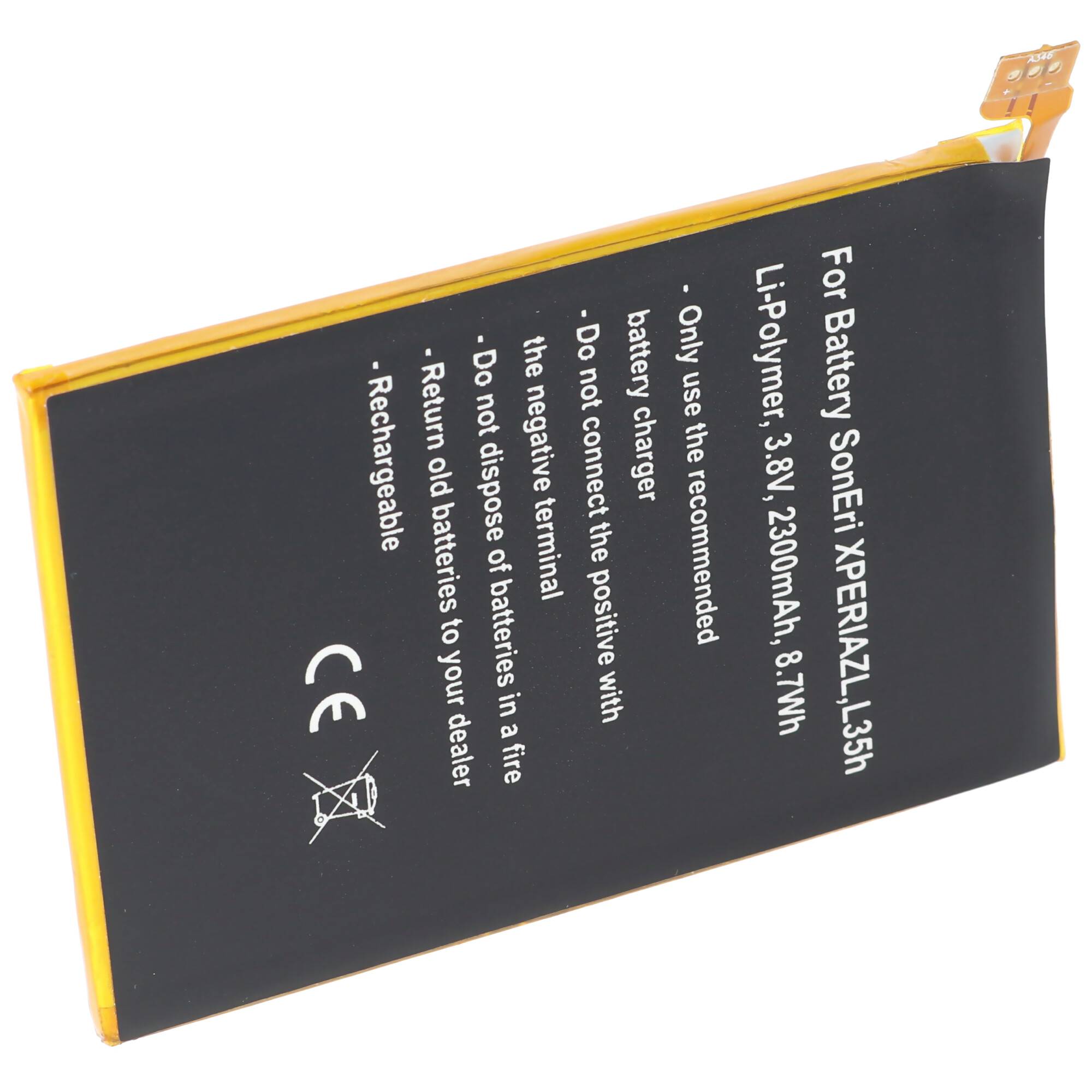 Akku passend für Sony Ericsson XPERIA ZL, L35h, Li-Polymer, 3,8V, 2300mAh, 8,7Wh, built-in, ohne Werkzeug