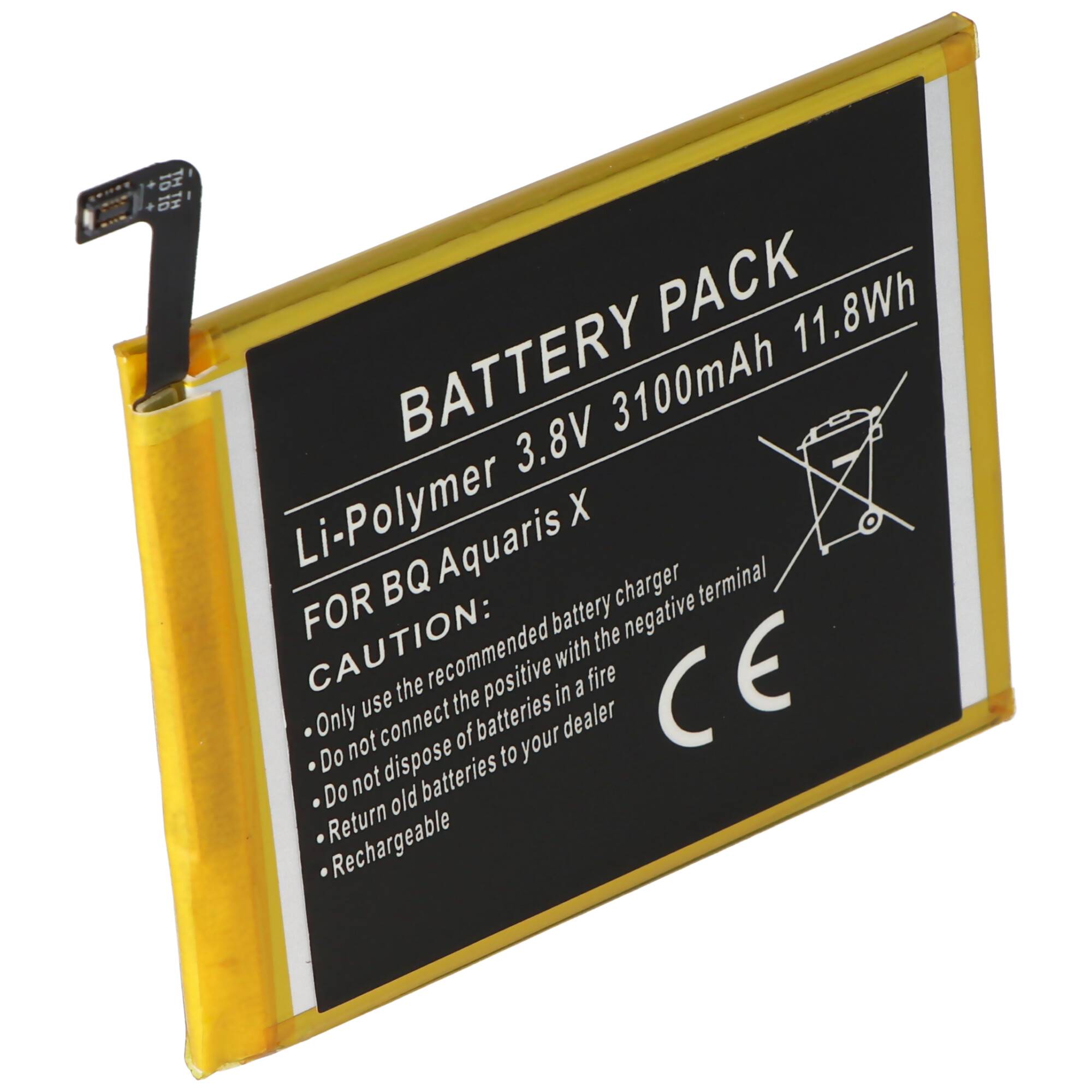 Akku passend für BQ Aquaris X, BQ 3100 Akku Li-Polymer, 3,8V, 3100mAh Abmessungen 70,7 x 61,6 x 4,0mm beachten